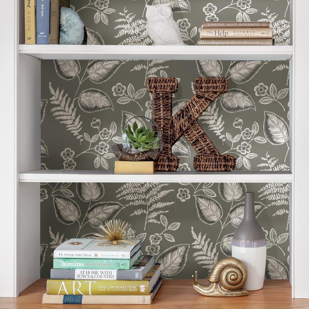 Grey Vinyl Foliage Peel and Stick Wallpaper, 30.75-Sq. Feet