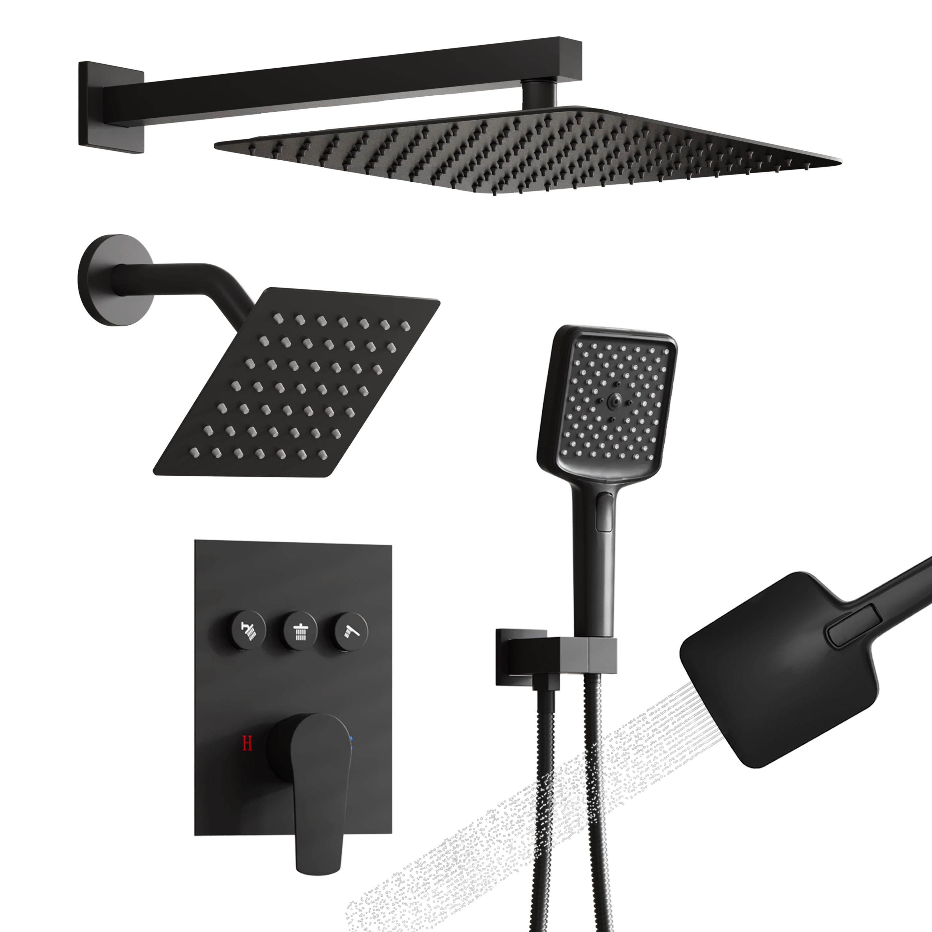 Rainfall Symphony 12inch 3-Function Dual Shower Head Thermostatic Shower System with 3 Sprays Handheld