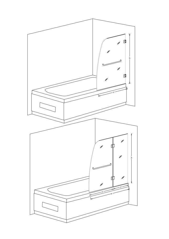 Pacific 48" W x 58" H Hinged Frameless Tub Door with Tsunami Guard