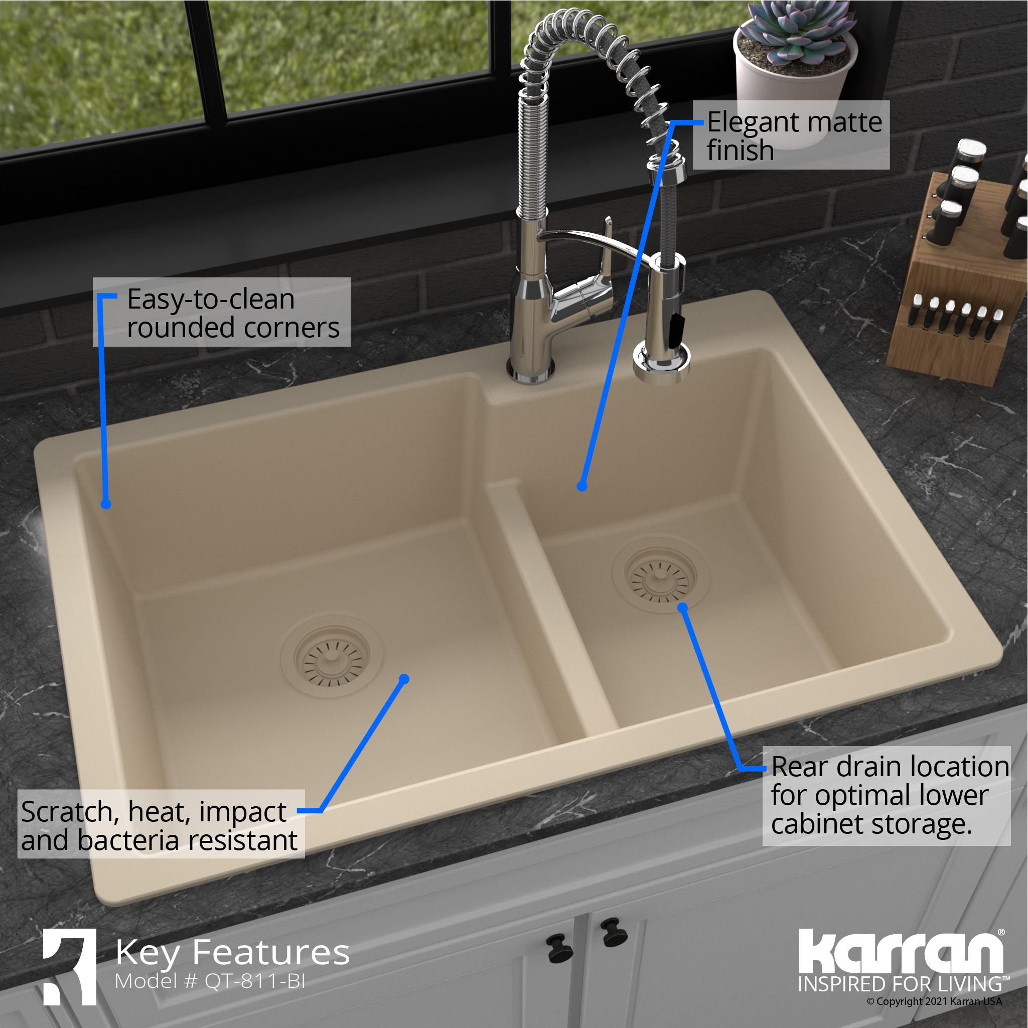 Karran Quartz 33'' X 22'' 60/40 Double Bowl Drop-in Kitchen Sink