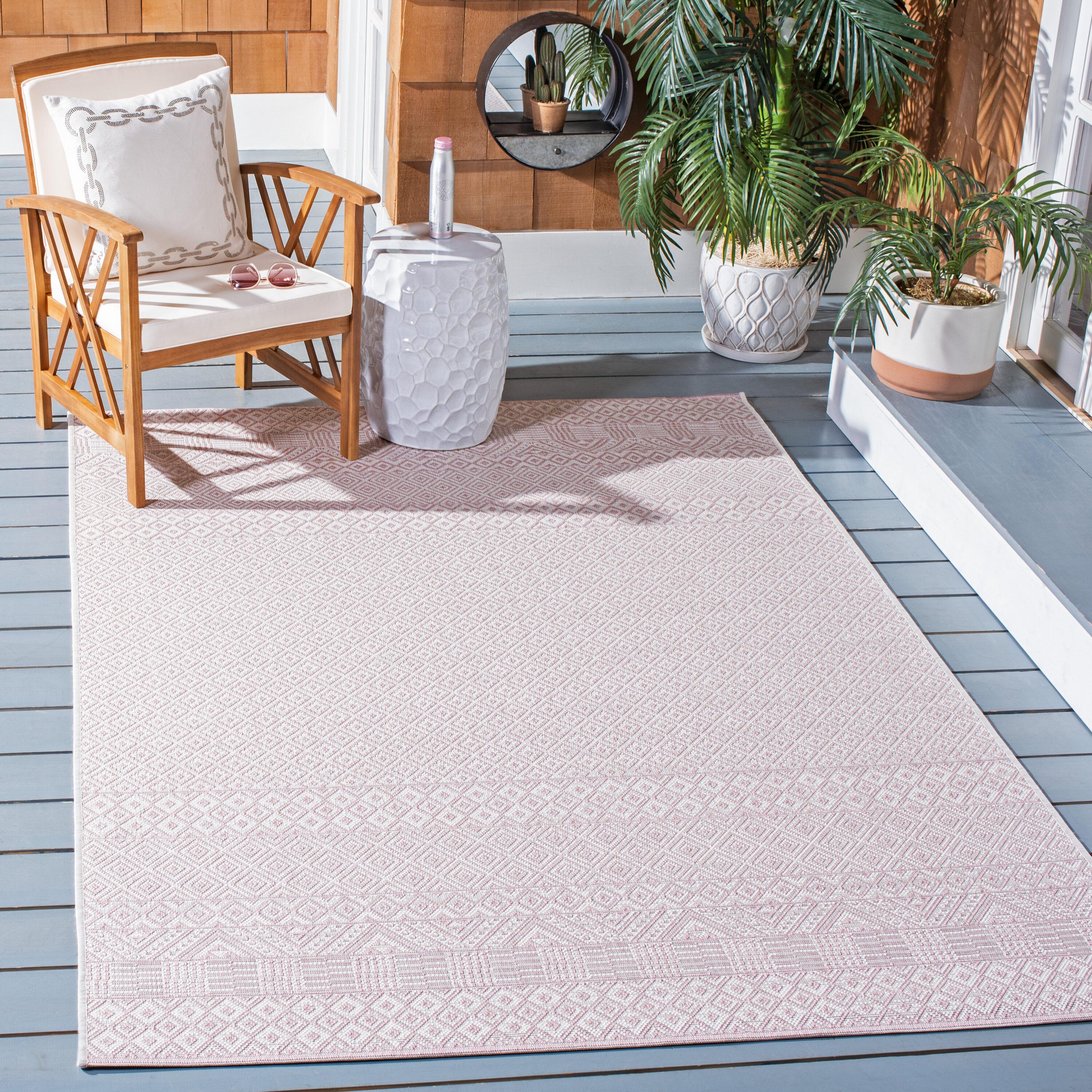 Courtyard CY8235 Power Loomed Indoor and Outdoor Accent Rug - Ivory/Soft Pink - 2'x3'7" - Safavieh