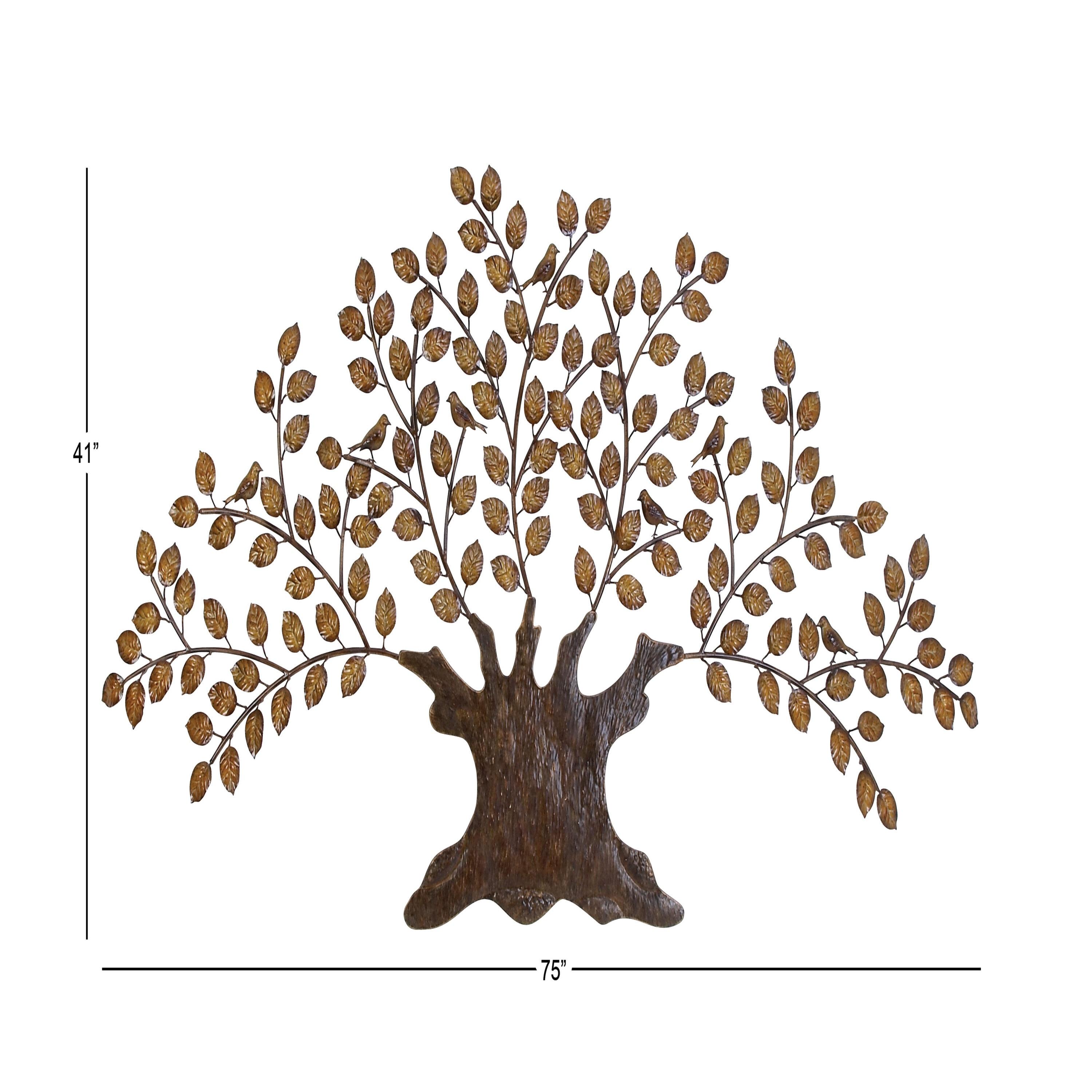 DecMode Brown Metal Indoor Outdoor Tree Wall Decor with Leaves