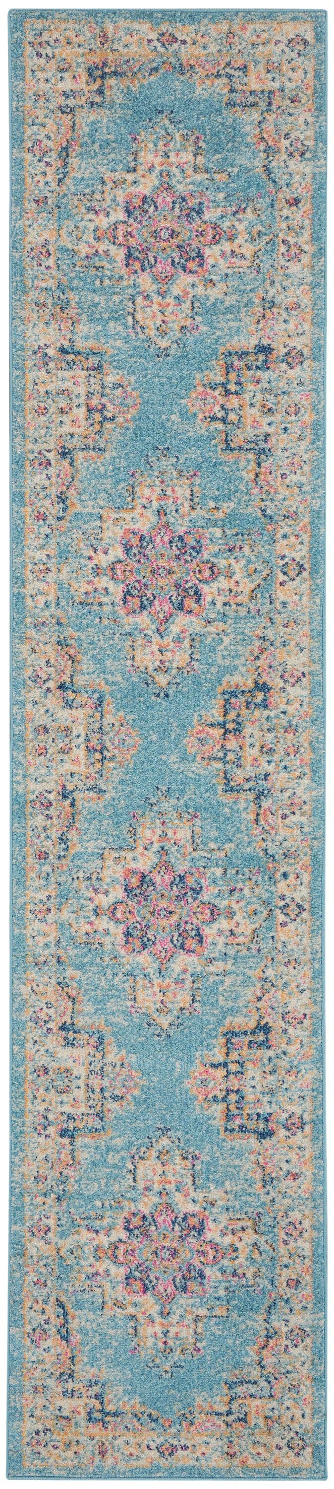 Nourison Passion Medallion Bohemian Indoor Rug Light Blue 2'2" x 10'