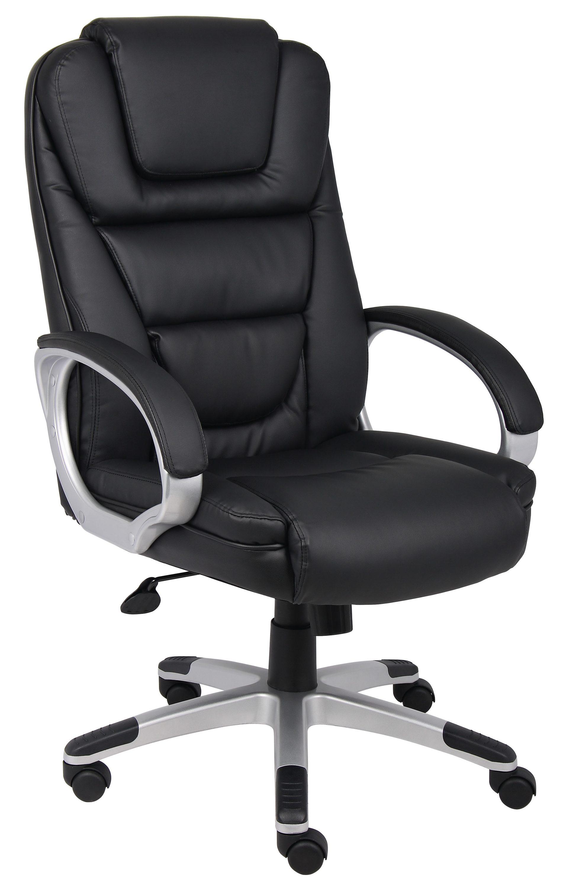 Executive Leatherplus Chair Black - Boss Office Products: High Back, Waterfall Seat, No Tool Assembly