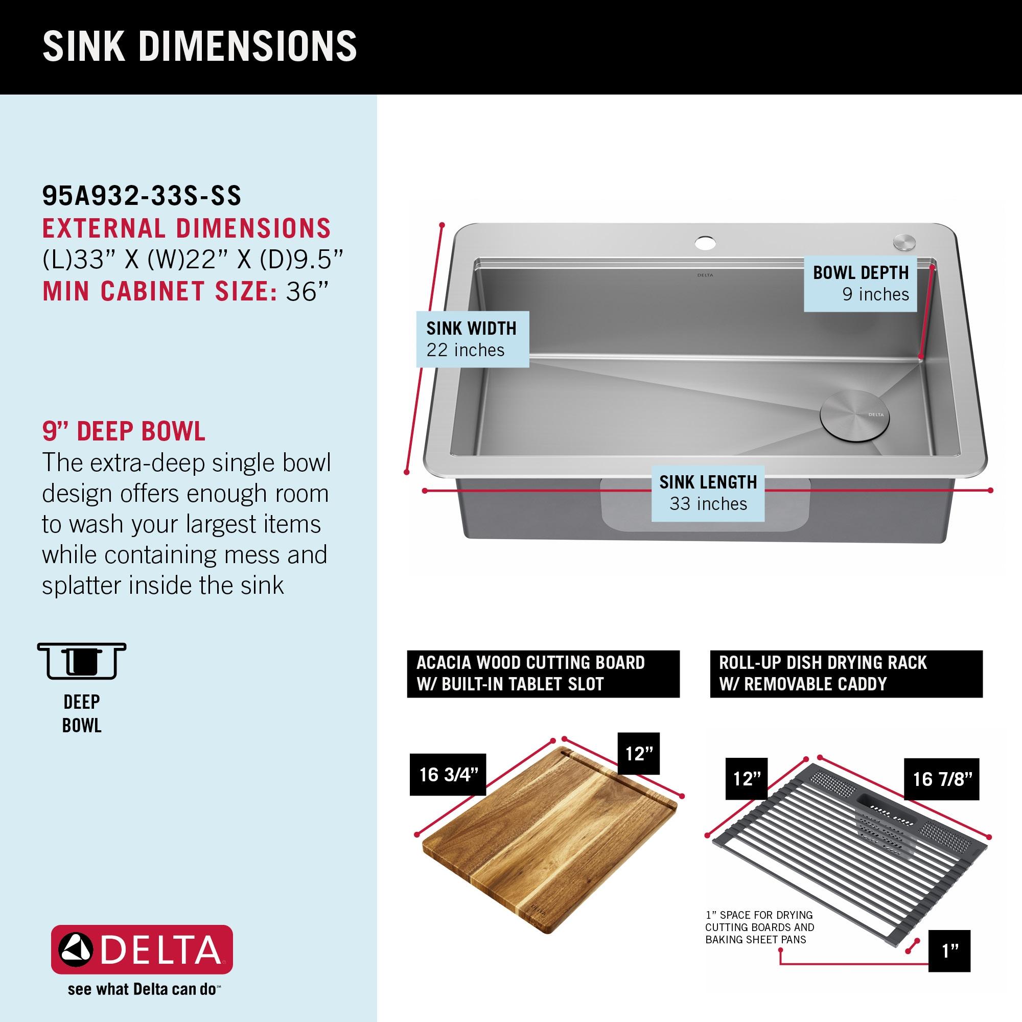 Delta Lorelai™ 33" L Workstation Kitchen Sink Drop-In Top Mount 16 Gauge Stainless Steel Single Bowl