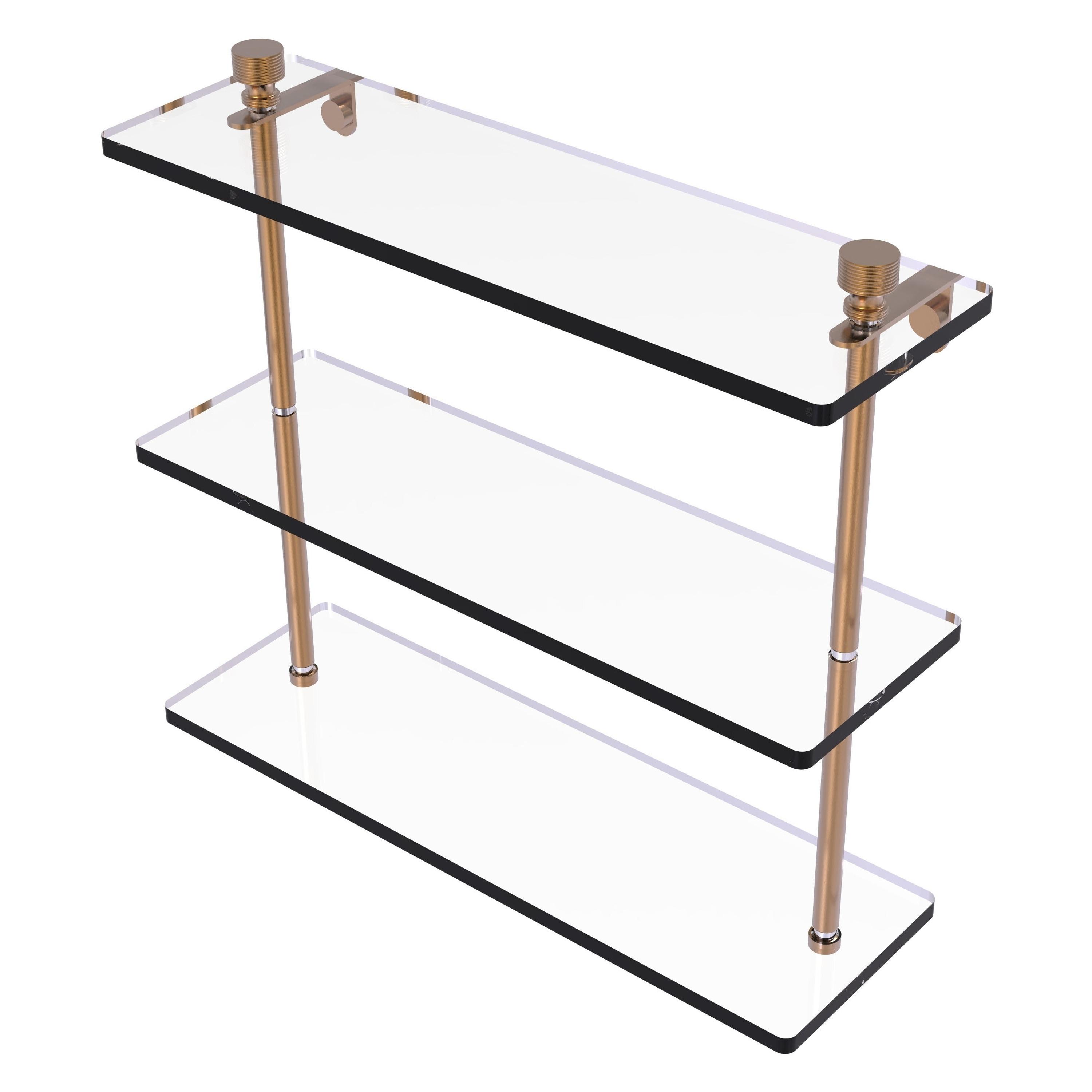 16" Brushed Bronze and Glass 3-Tier Wall Shelf