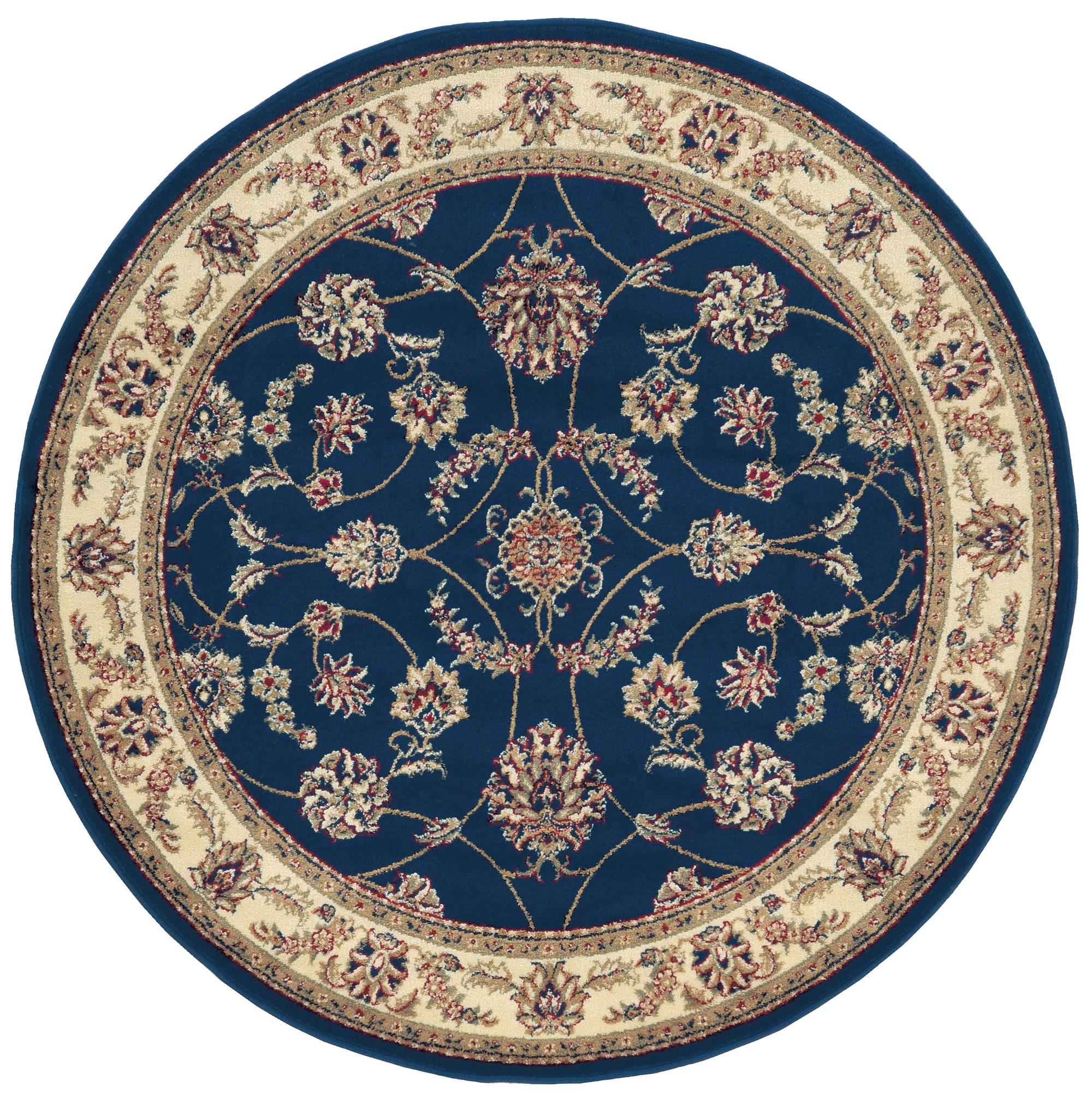 Radici Usa Como Area Rug 1596 Navy Vines Leaves 5' 3" x 5' 3" Round