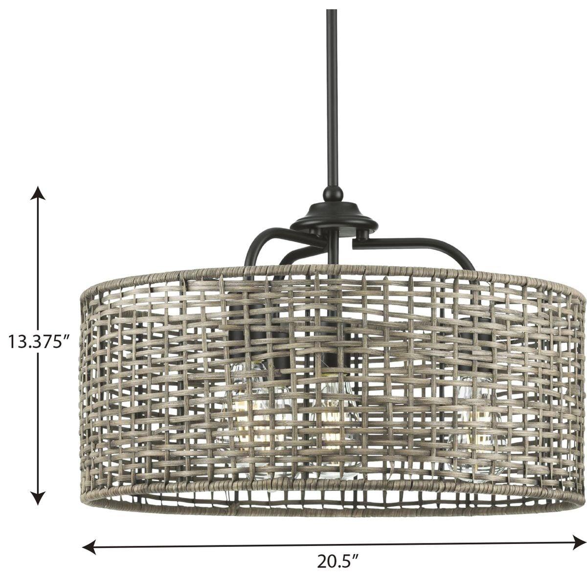 Progress Lighting Lavelle 4-Light Pendant, Matte Black, Natural Rattan Shade