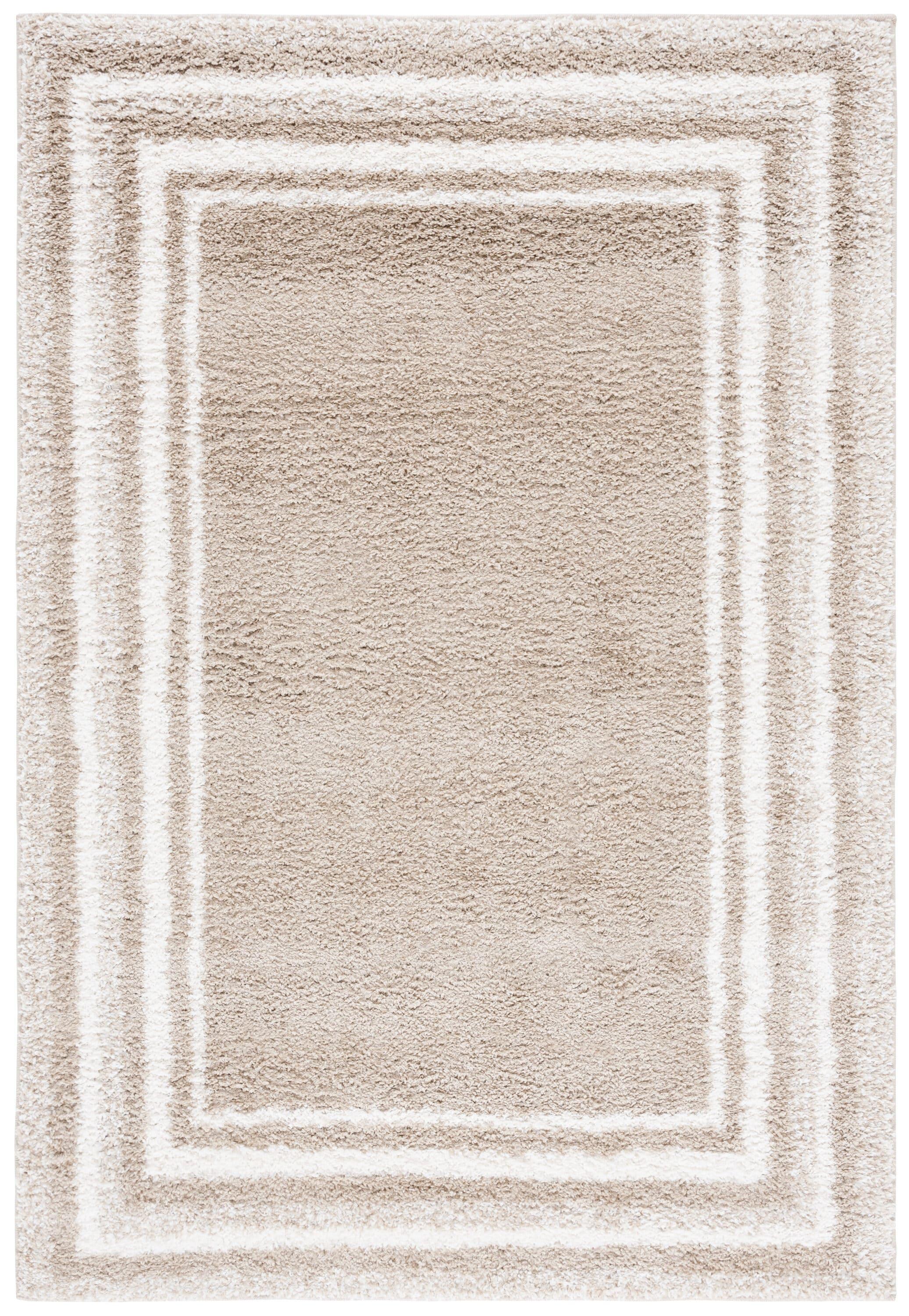 SAFAVIEH Border & Stripe Hyram Bordered Shag Area Rug, Beige/Ivory, 5'3" x 7'6"