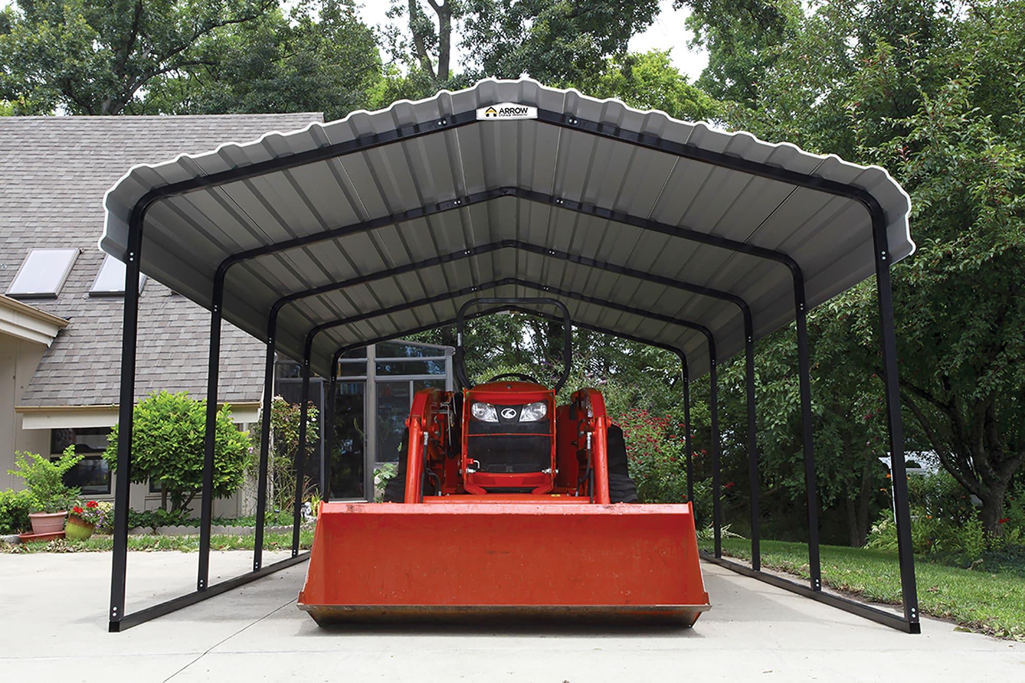 Steel Carport, 12 ft. x 20 ft. x 7 ft. Galvanized Black/Charcoal