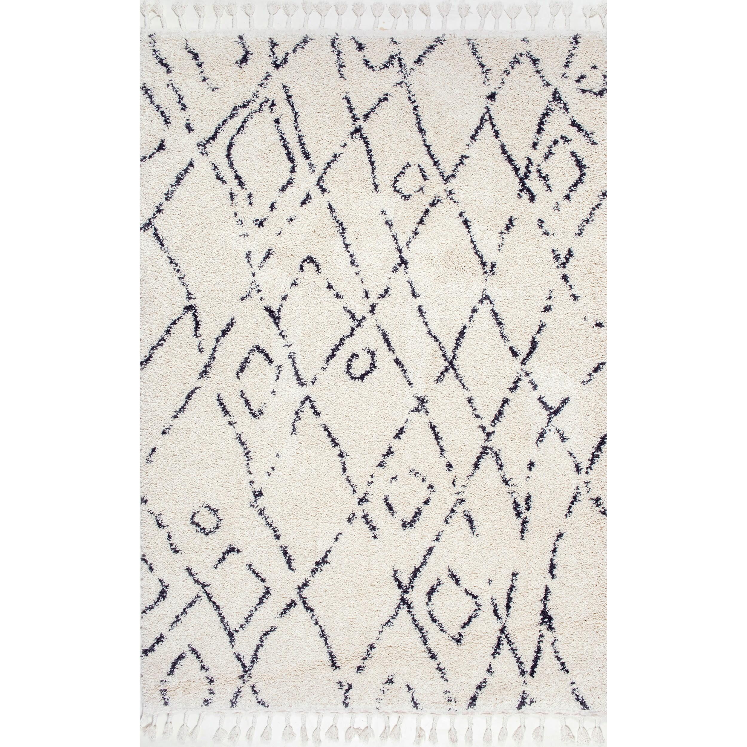 Nuloom Nieves Moroccan Oval 5x8 Indoor Area Rug for Living Room Bedroom Dining Room, Off White/Dark Grey