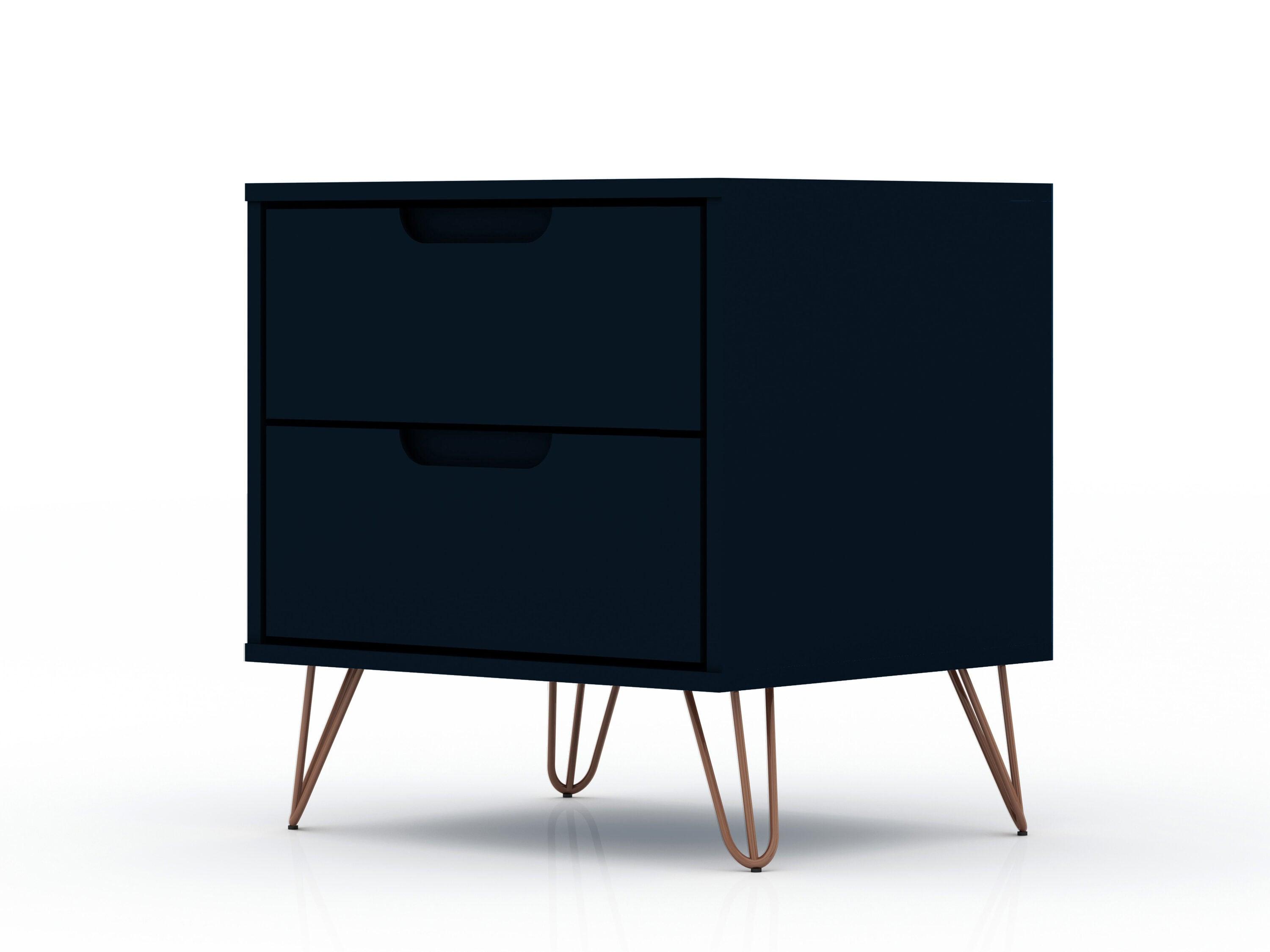 2.0 Rockefeller Nightstand Blue - Manhattan Comfort: Modern MDF Bedside Storage with Metal Glides