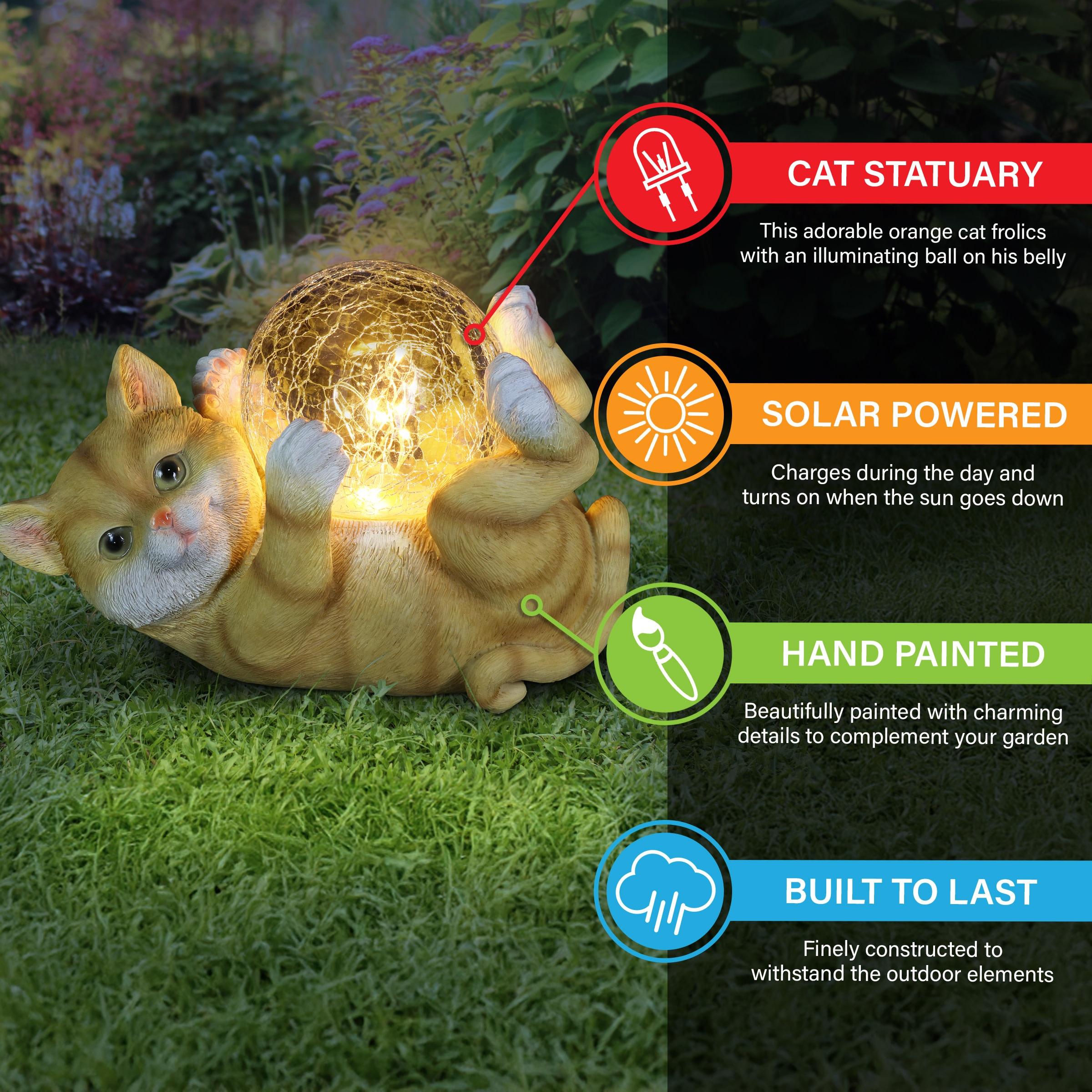 Exhart Exhart Solar Cat Playing with LED Crackle Ball Garden Statuary, 10.5 by 7.5 Inches