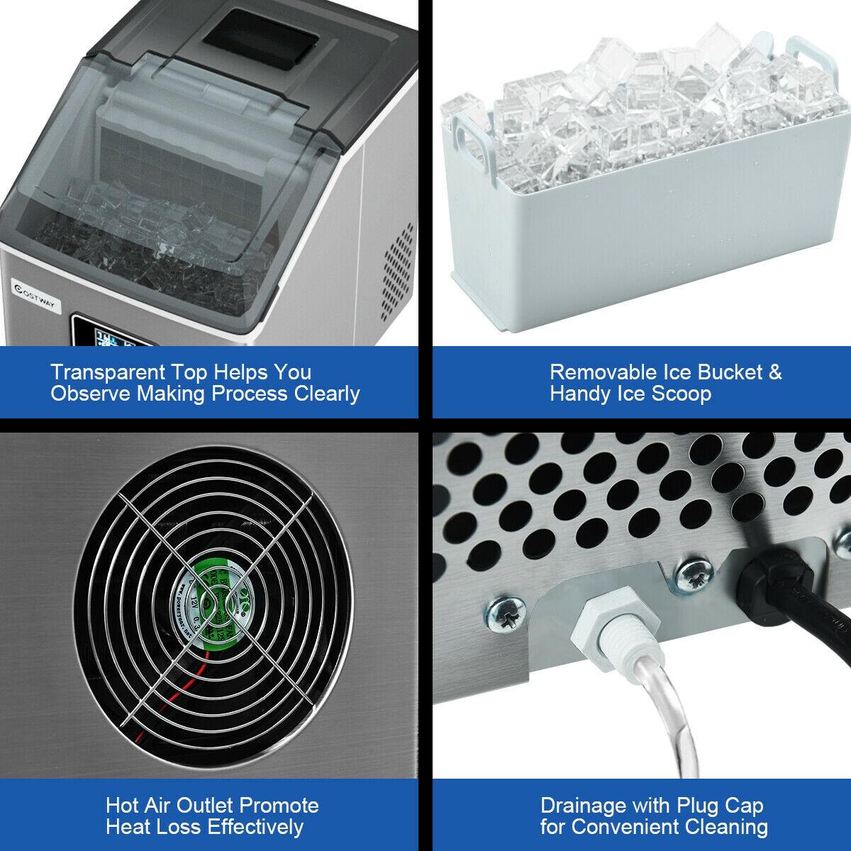 Calorful 48 Lbs Stainless Self-Clean Ice Maker With LCD Display