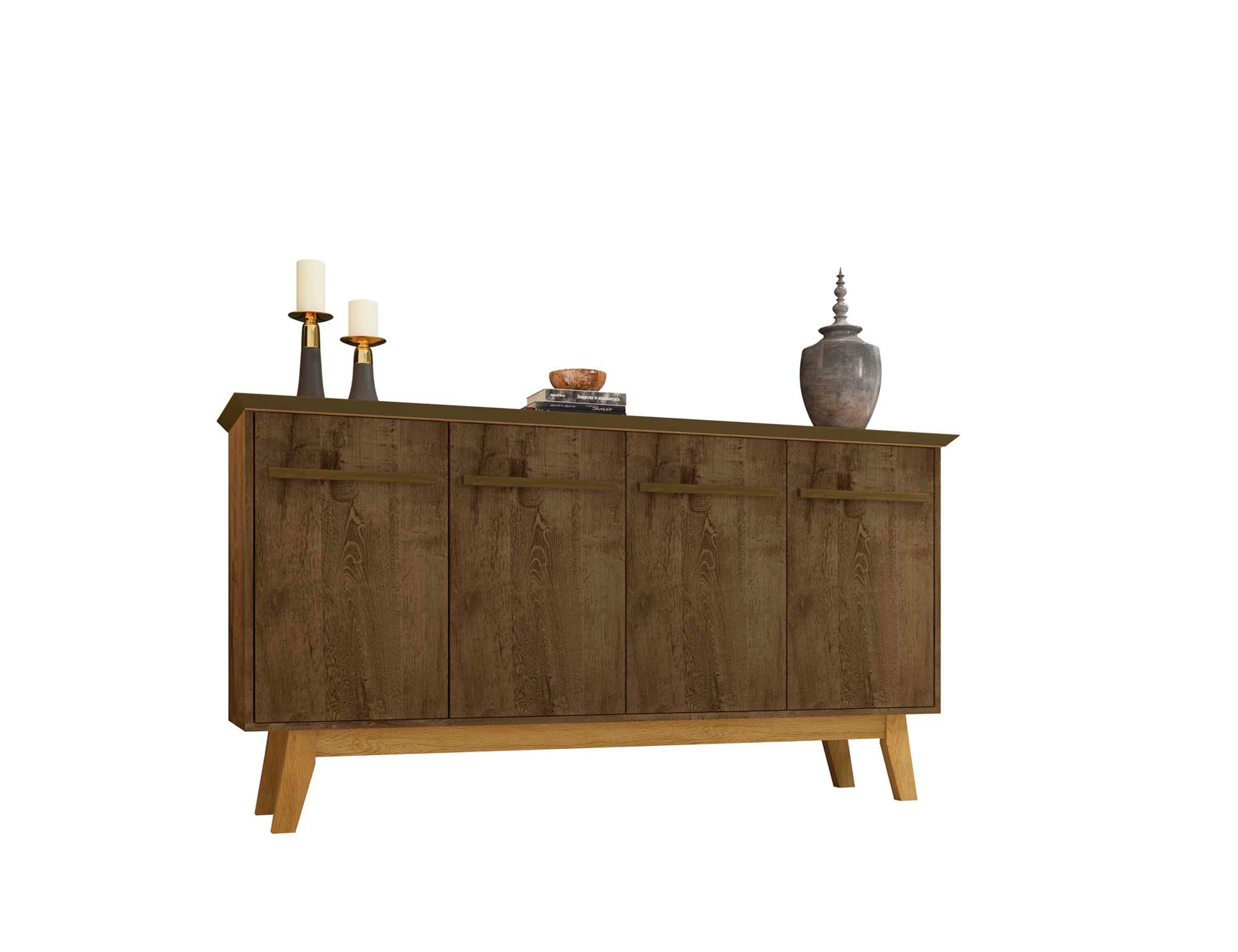 Manhattan Comfort 62.99" Yonkers Sideboard Rustic Brown: Mid-Century Modern, MDF, 4-Door Storage