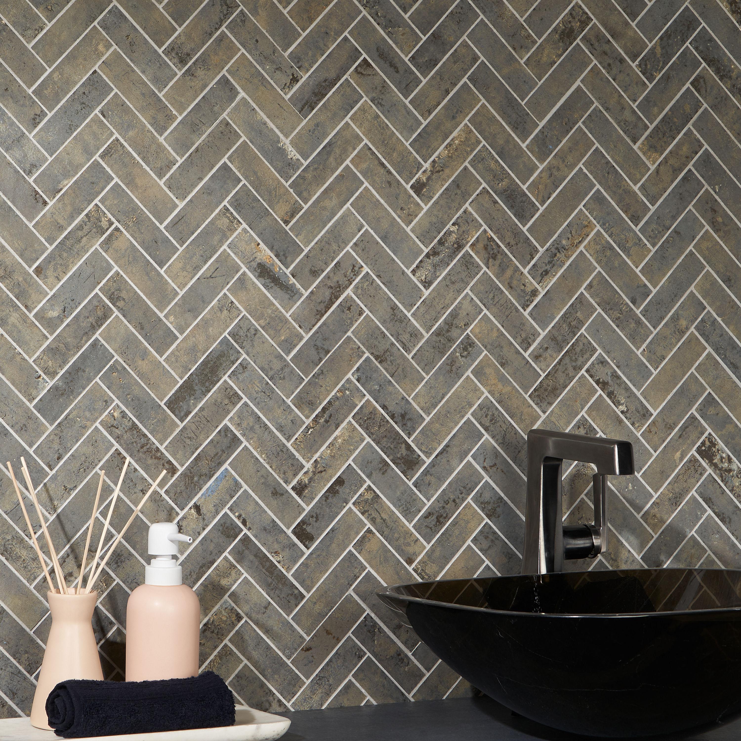 Mantis 10.03 in. x 10.62 in. Herringbone Matte Porcelain Floor & Wall Mosaic Tile (0.75 Sq.Ft./Each)