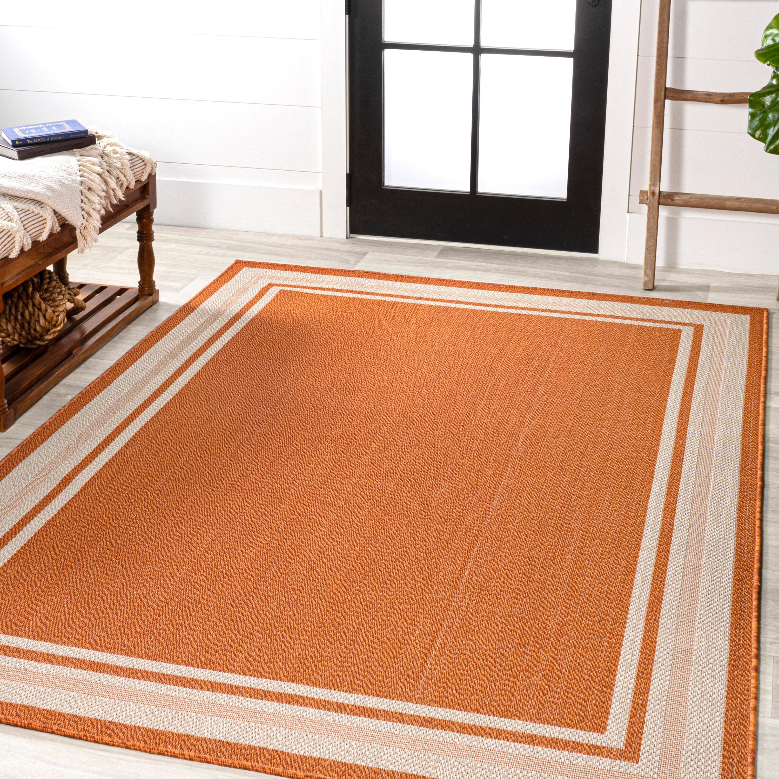 4' x 6' James Modern Border Stripe Indoor/Outdoor Area Rug, Orange/Cream - JONATHAN Y