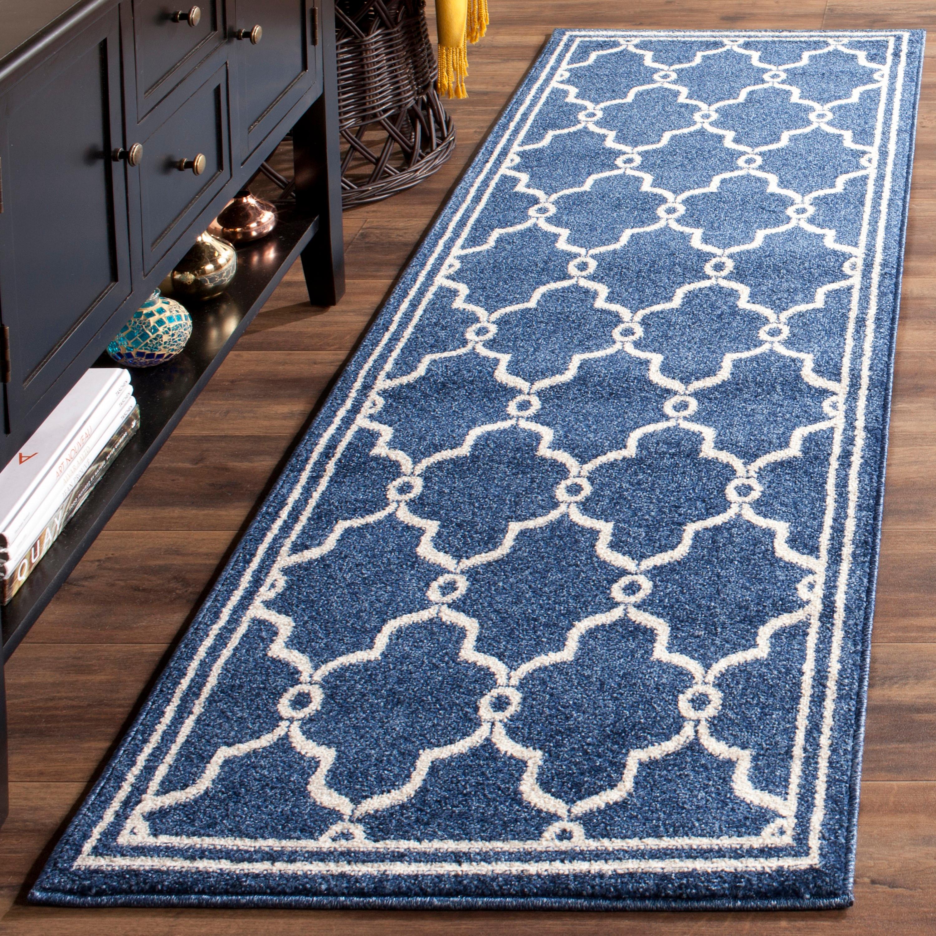 Amherst AMT414 Power Loomed Indoor Runner Rug - Navy/Beige - 2'3"x9' - Safavieh