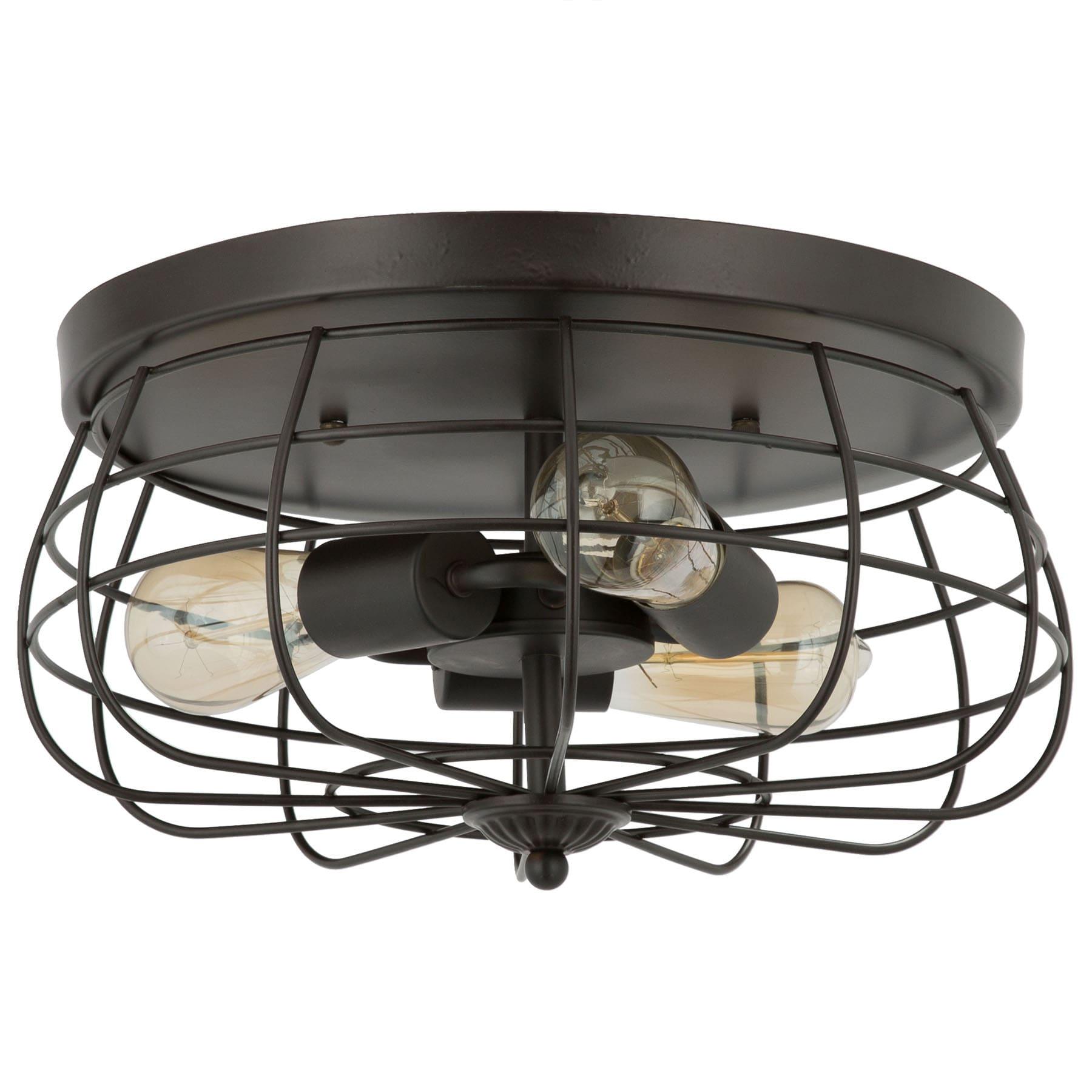 VONLUCE Flush Mount Ceiling Lights, 2-Light Hallway Ceiling Lighting Fixtures, 11 inch Farmhouse Metal Cage Ceiling Lights for Entryway Kitchen, Adjustable Lamp Holders, ETL, 2 pcs, Oil-Rubbed Bronze