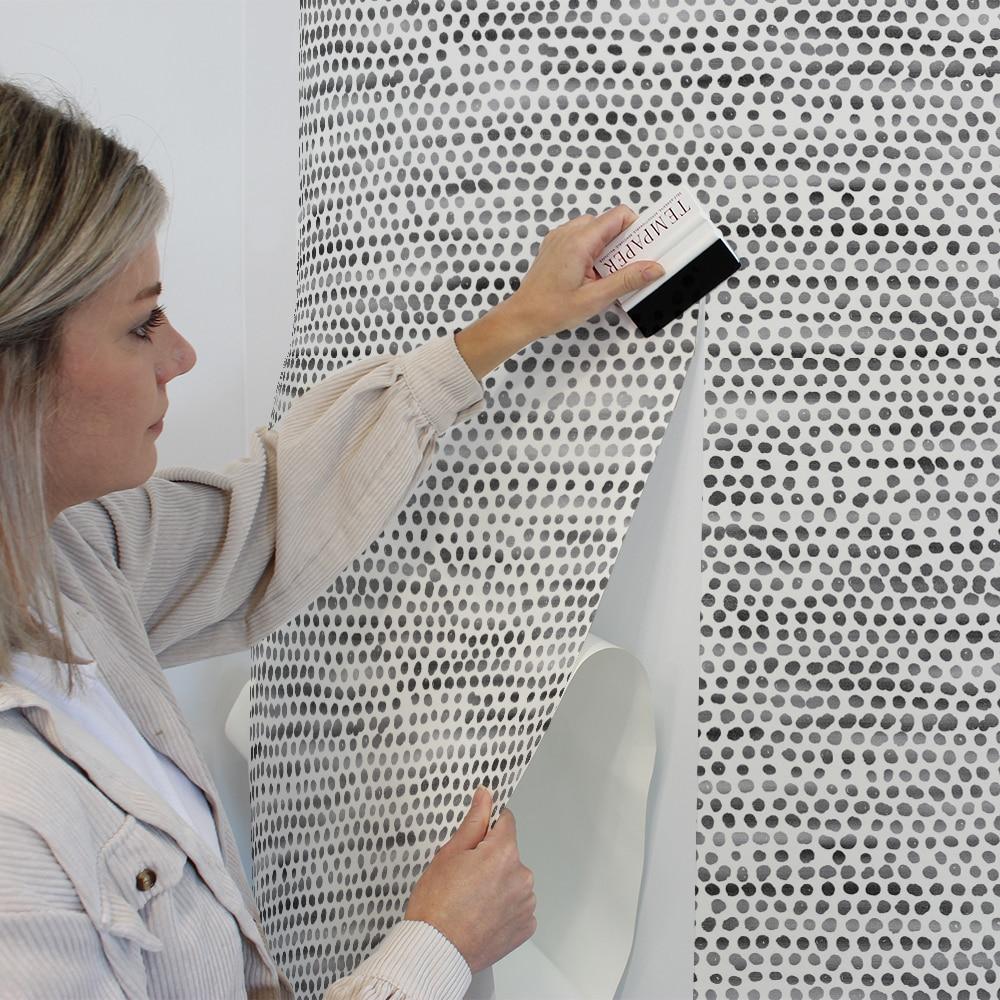 Tempaper & Co. Moire Dots Removable Peel and Stick Wallpaper, Black and White, 28 sq ft: Modern Vinyl, Self-Adhesive, Washable