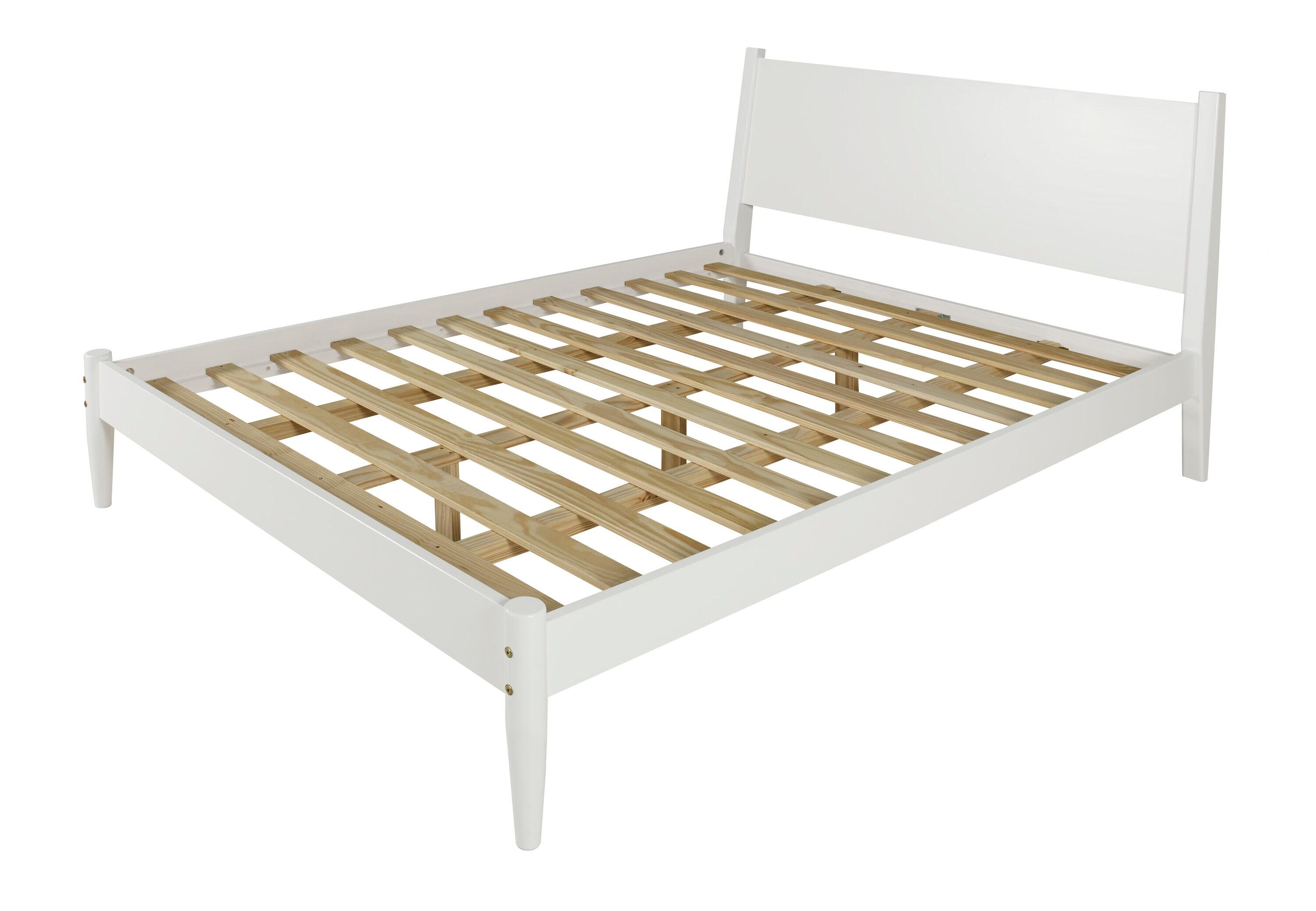 Camaflexi Mid Century Platform Bed Wood Panel Bed Frame with Headboard, Queen, White