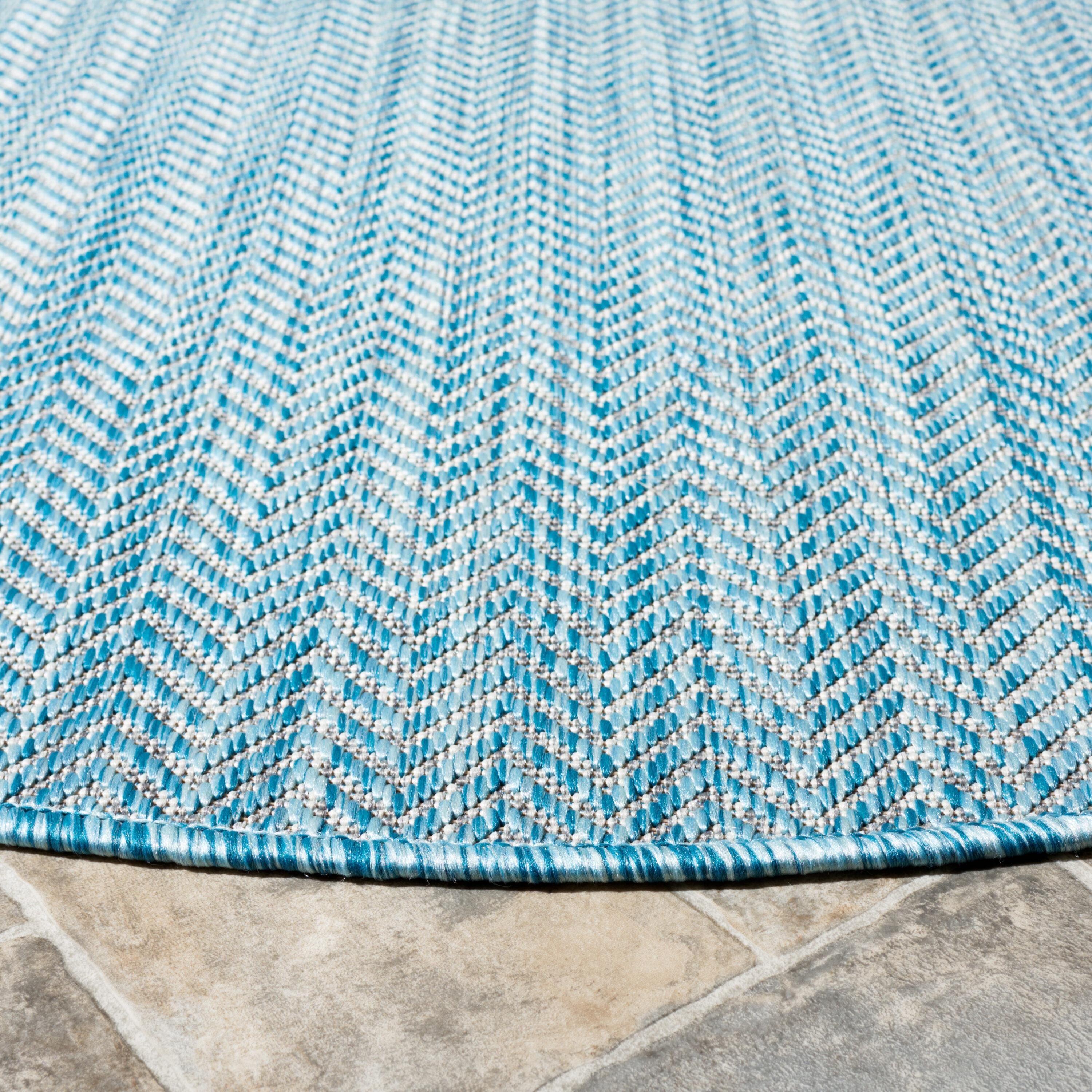 Courtyard CY8022 Power Loomed Indoor and Outdoor Area Rug - Aqua/Grey - 5'3" Round - Safavieh