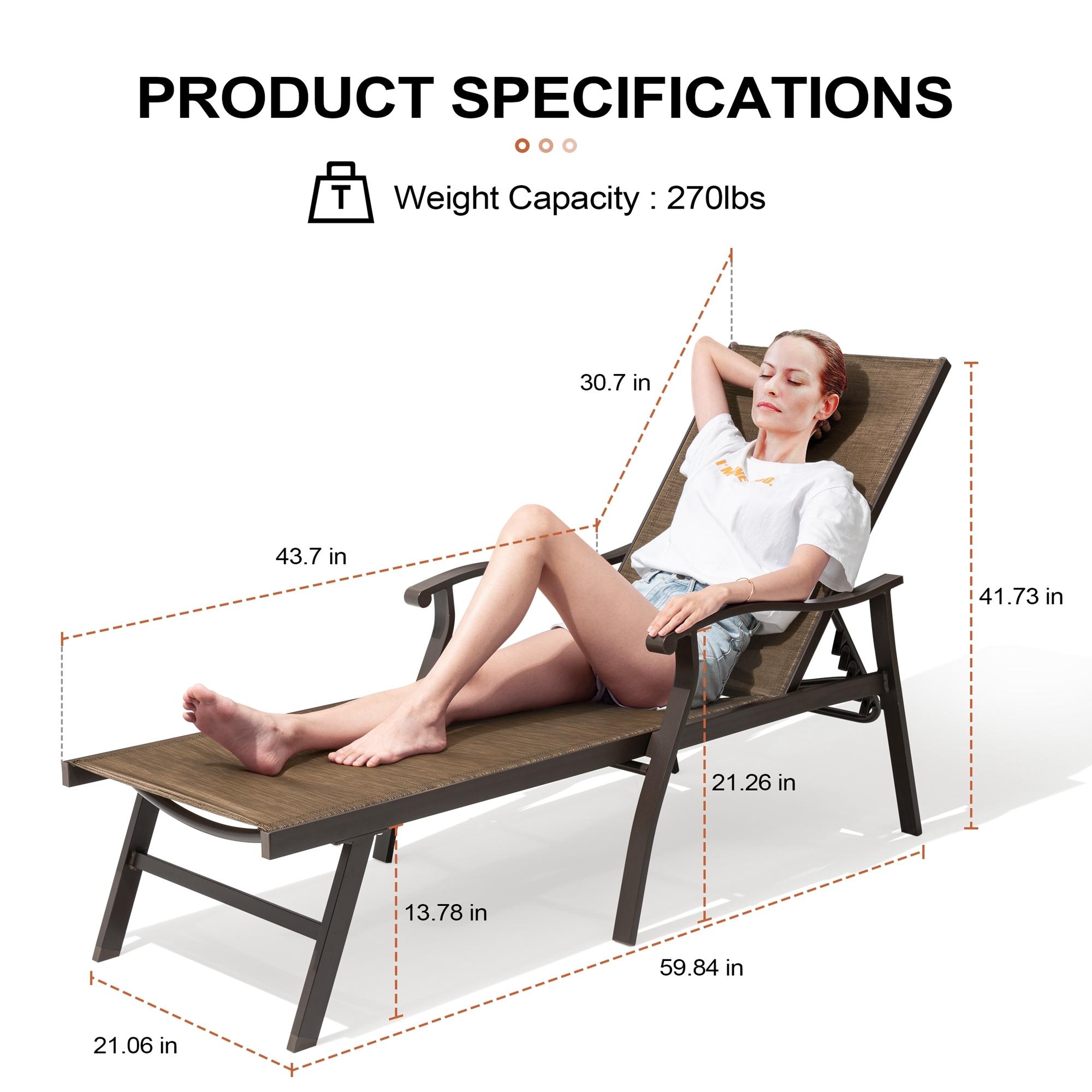 Outdoor Aluminum Adjustable Chaise Lounge Chair with Arms - Brown - Crestlive Products: Patio Furniture, Weather-Resistant