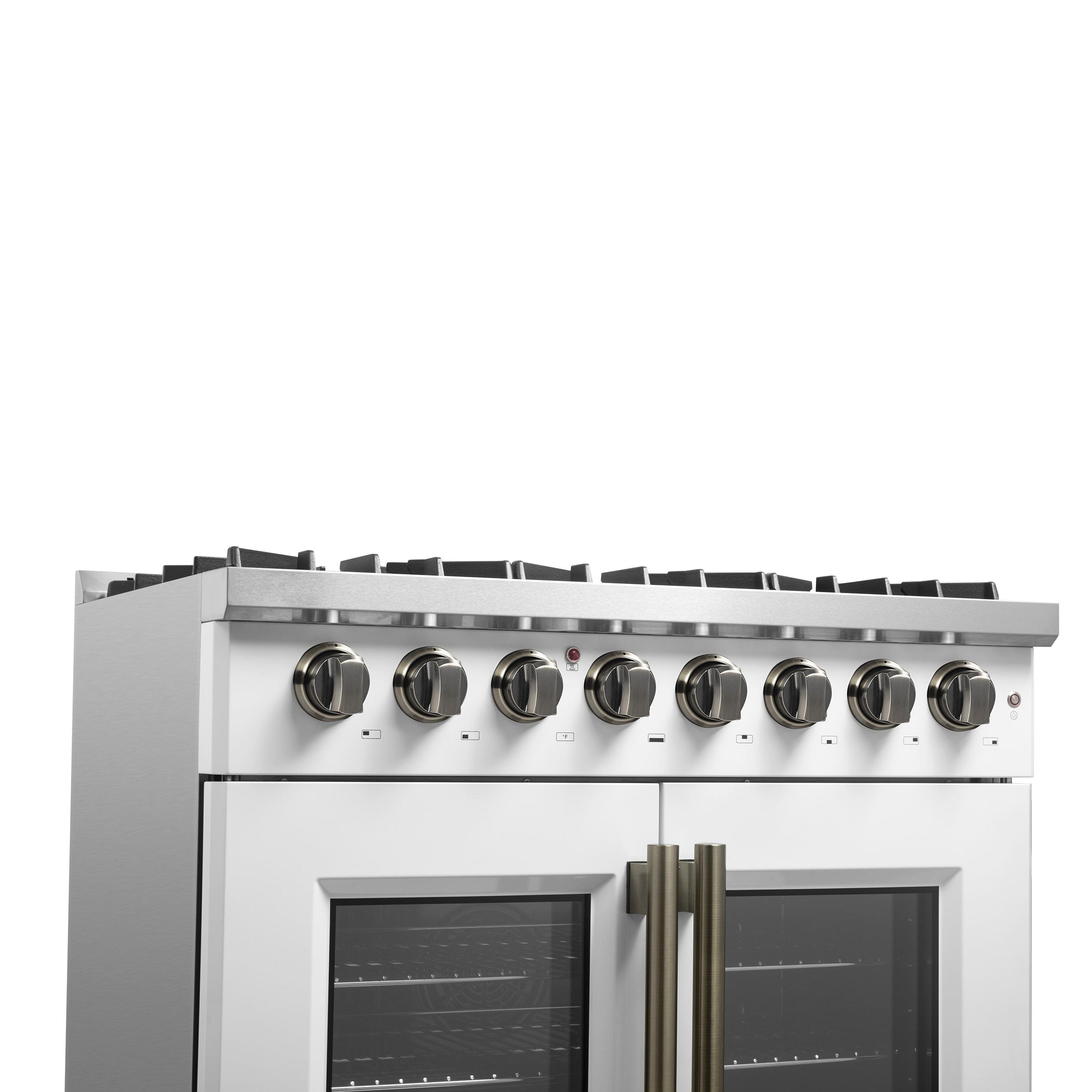 Galiano 36" French Door Dual Fuel Range, Black or White & Antique Brass, 5.36 cu.ft. True Convection Oven