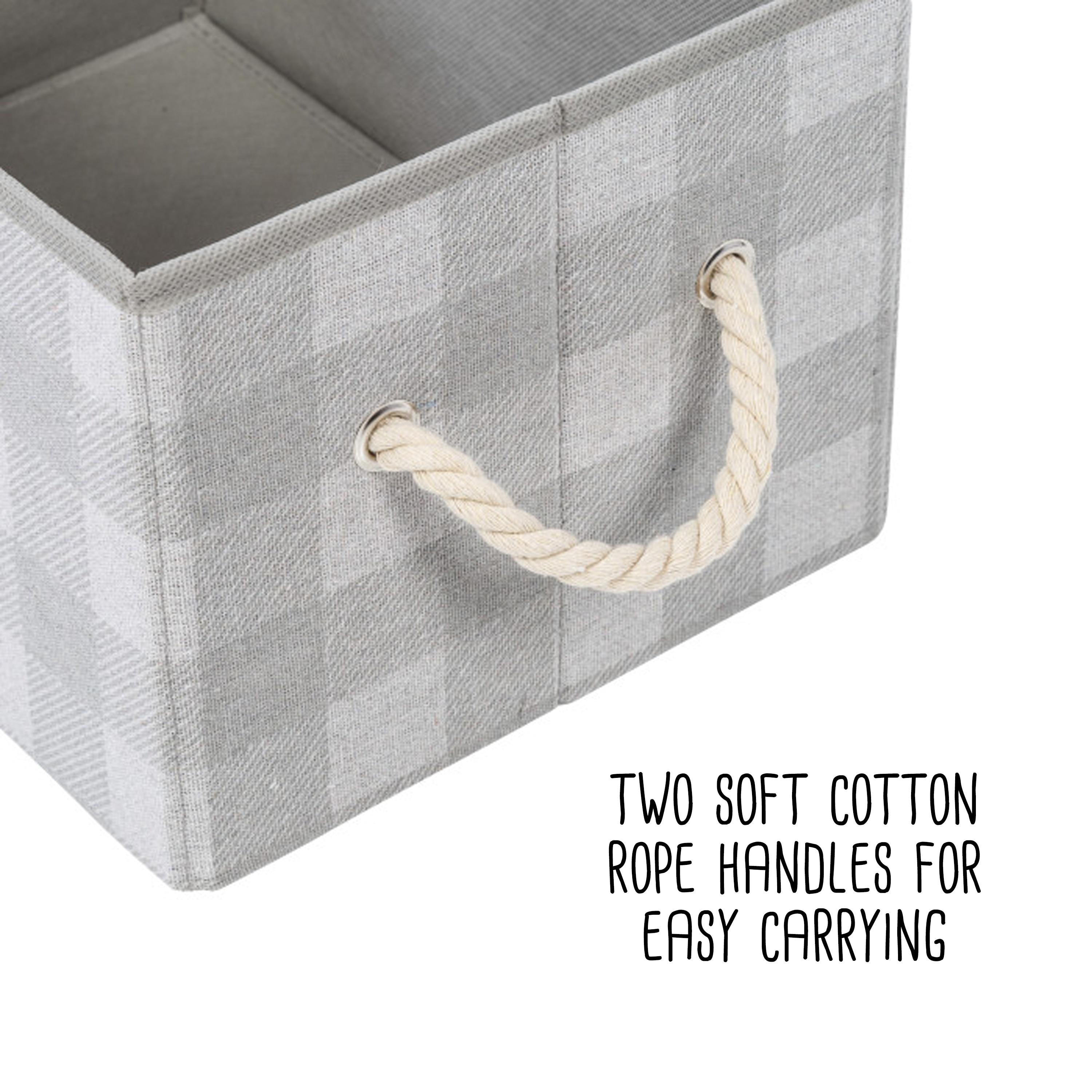 Honey-Can-Do Set of 3 Folding Fabric Storage Bins with Handles, Gray Plaid