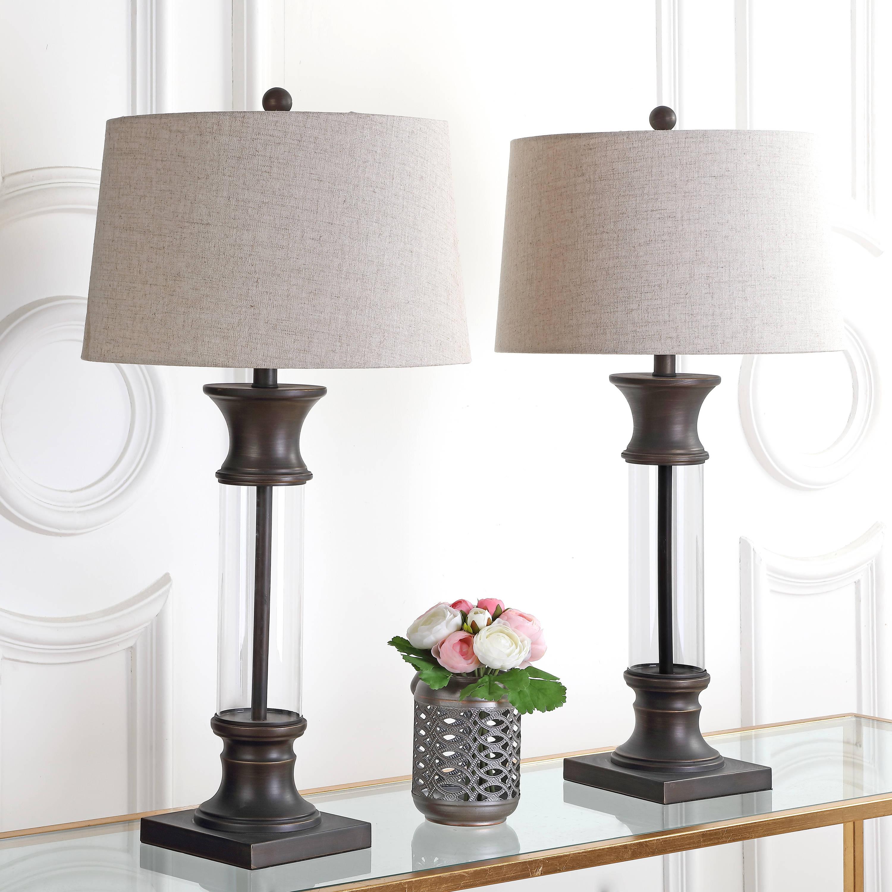 JONATHAN Y Hunter 32" Metal/Glass LED Table Lamp, Bronze (Set of 2)