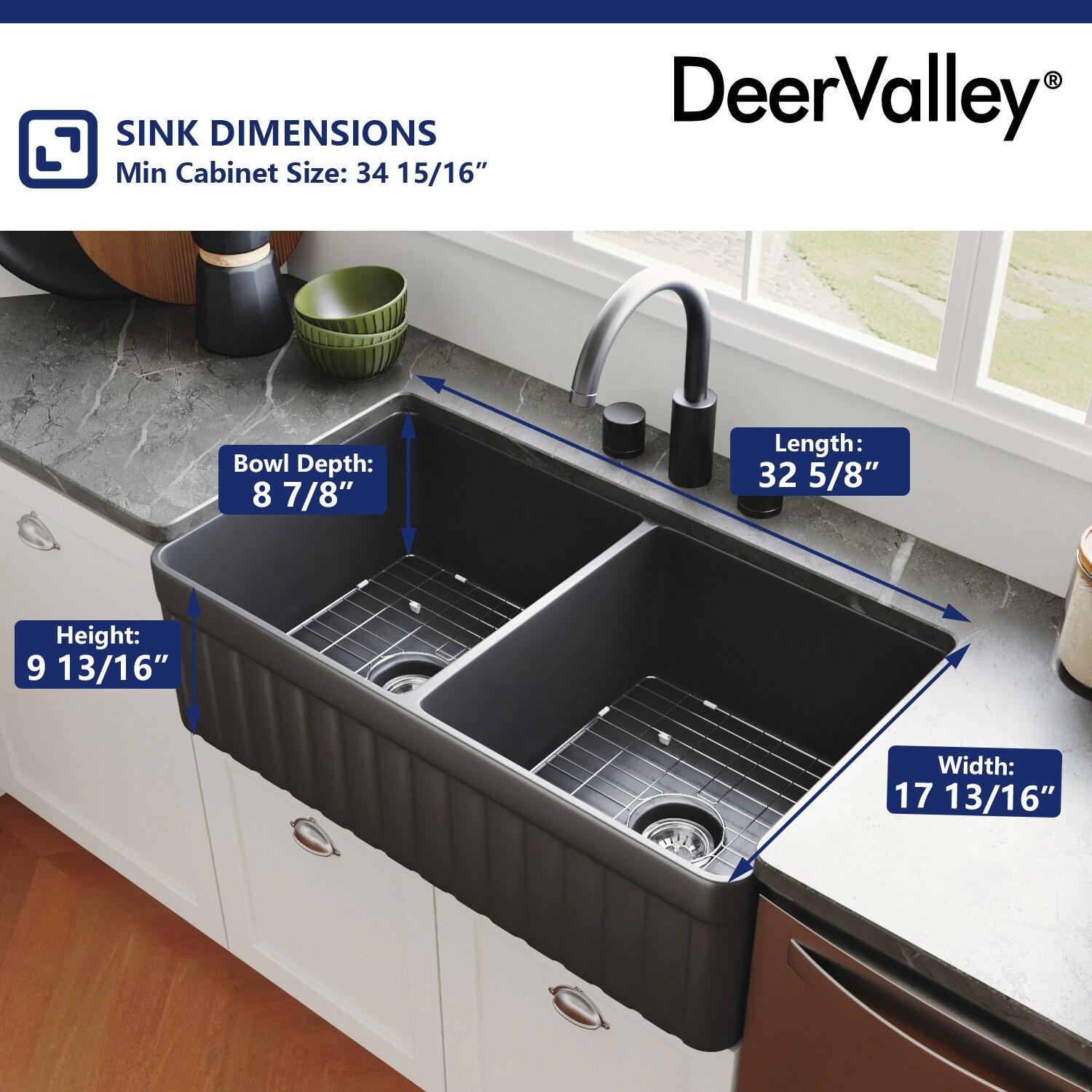 Nova 33" L x 18" W Double Bowl Fireclay Farmhouse Kitchen Sink with Sink Grid and Basket Strainer