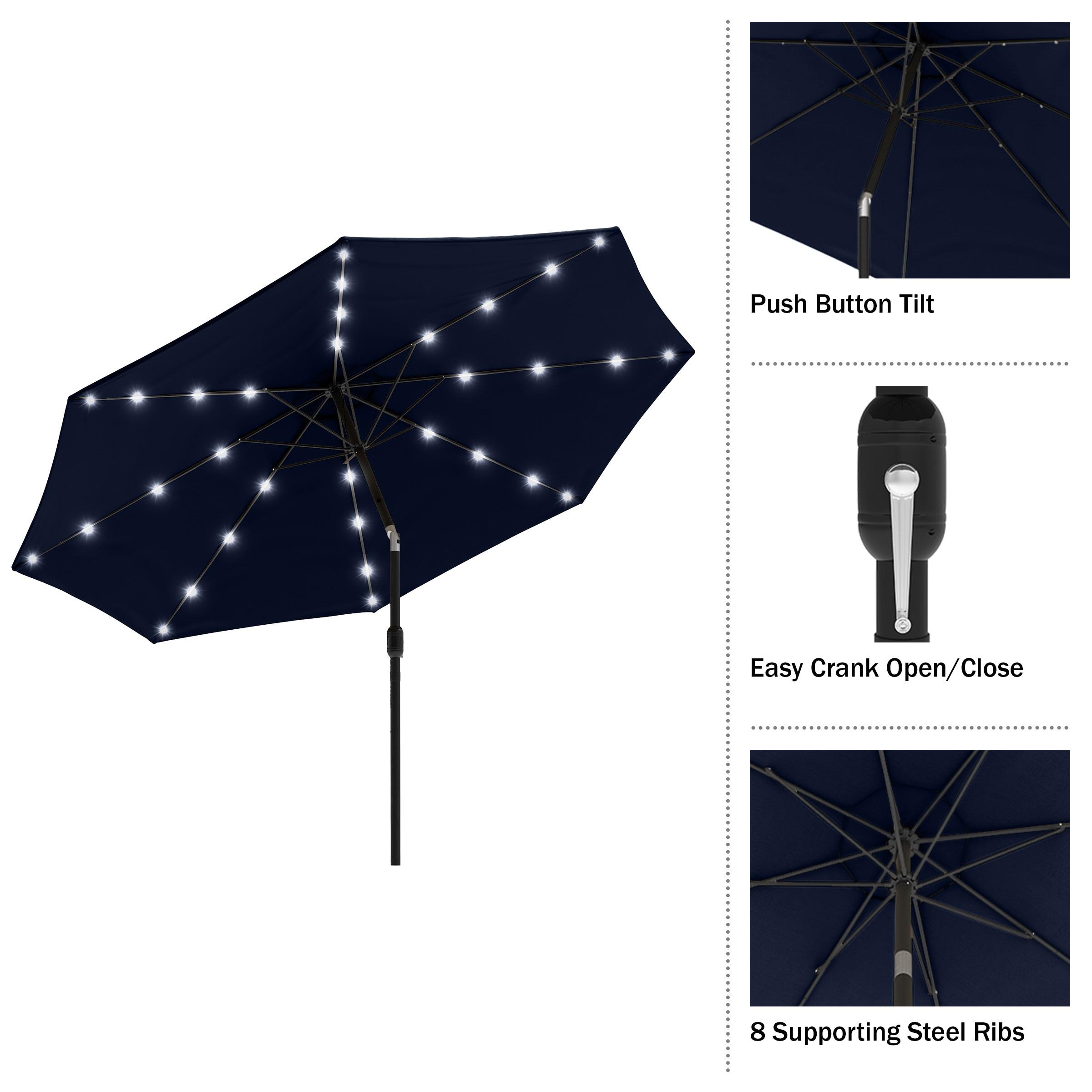 Pure Garden 10' Octagon Outdoor Patio Market Umbrella with Lights: UV Protection, Solar LED, Crank Handle, Push-Button Tilt