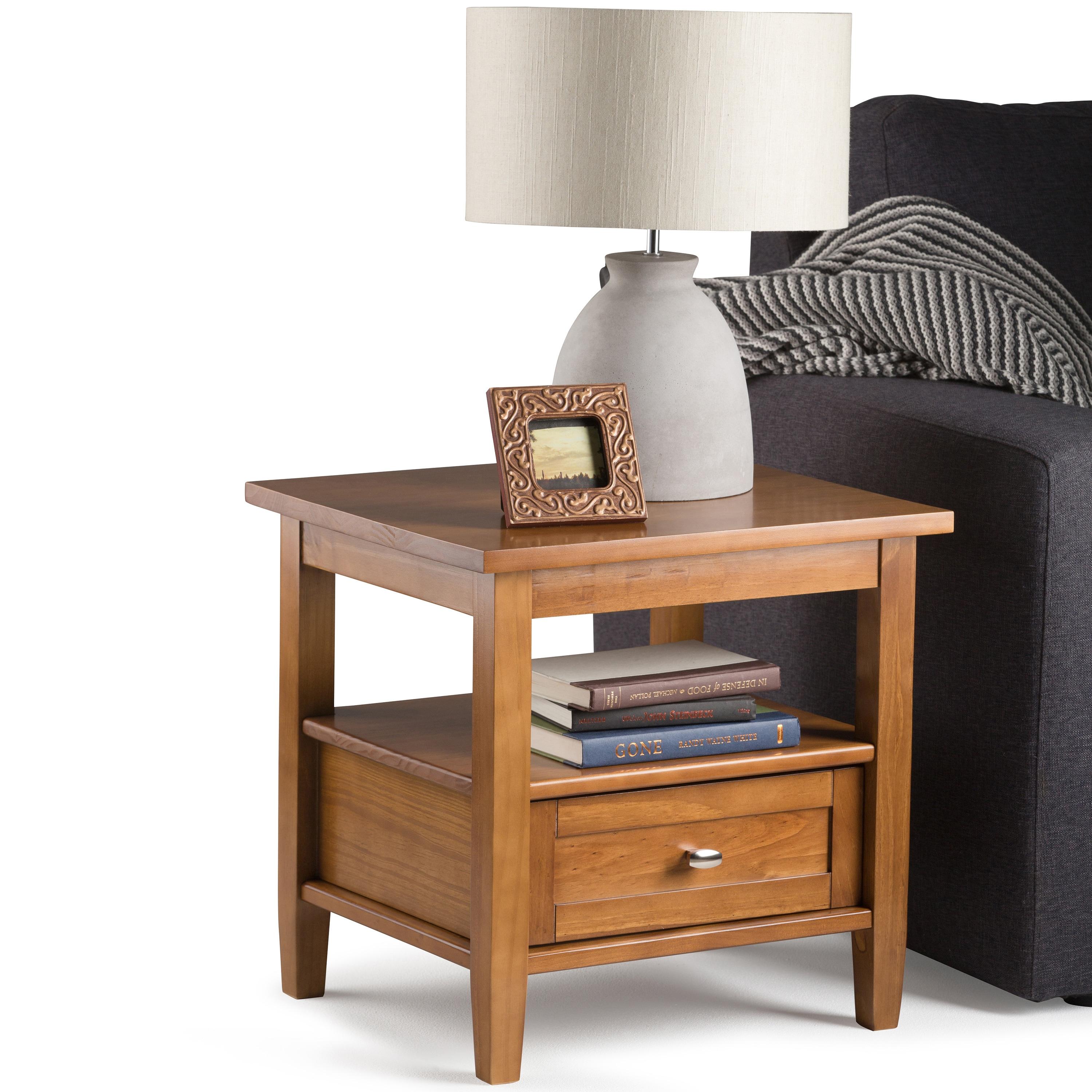 Warm Solid Wood End Table with Storage