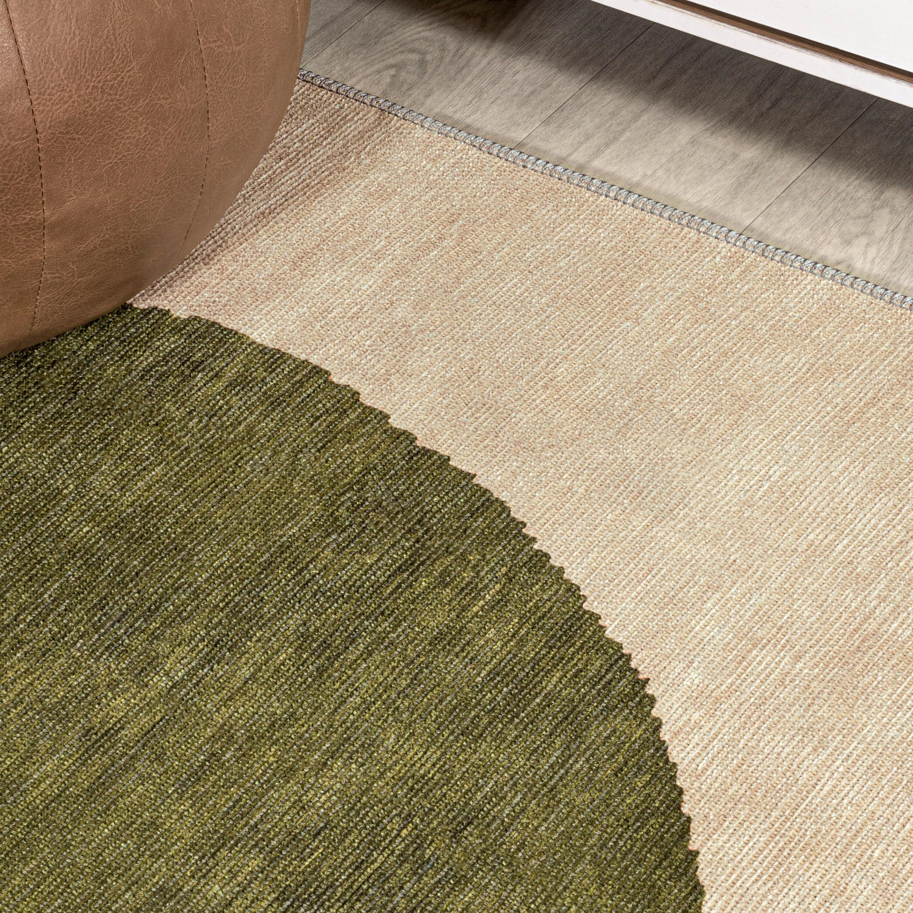 9' x 12' Cirkel Minimalist Geometric Dot Machine-Washable Area Rug, Cream/Olive - JONATHAN Y