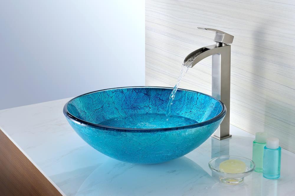 ANZZI Accent 16.5'' Blue Tempered Glass Circular Bathroom Sink