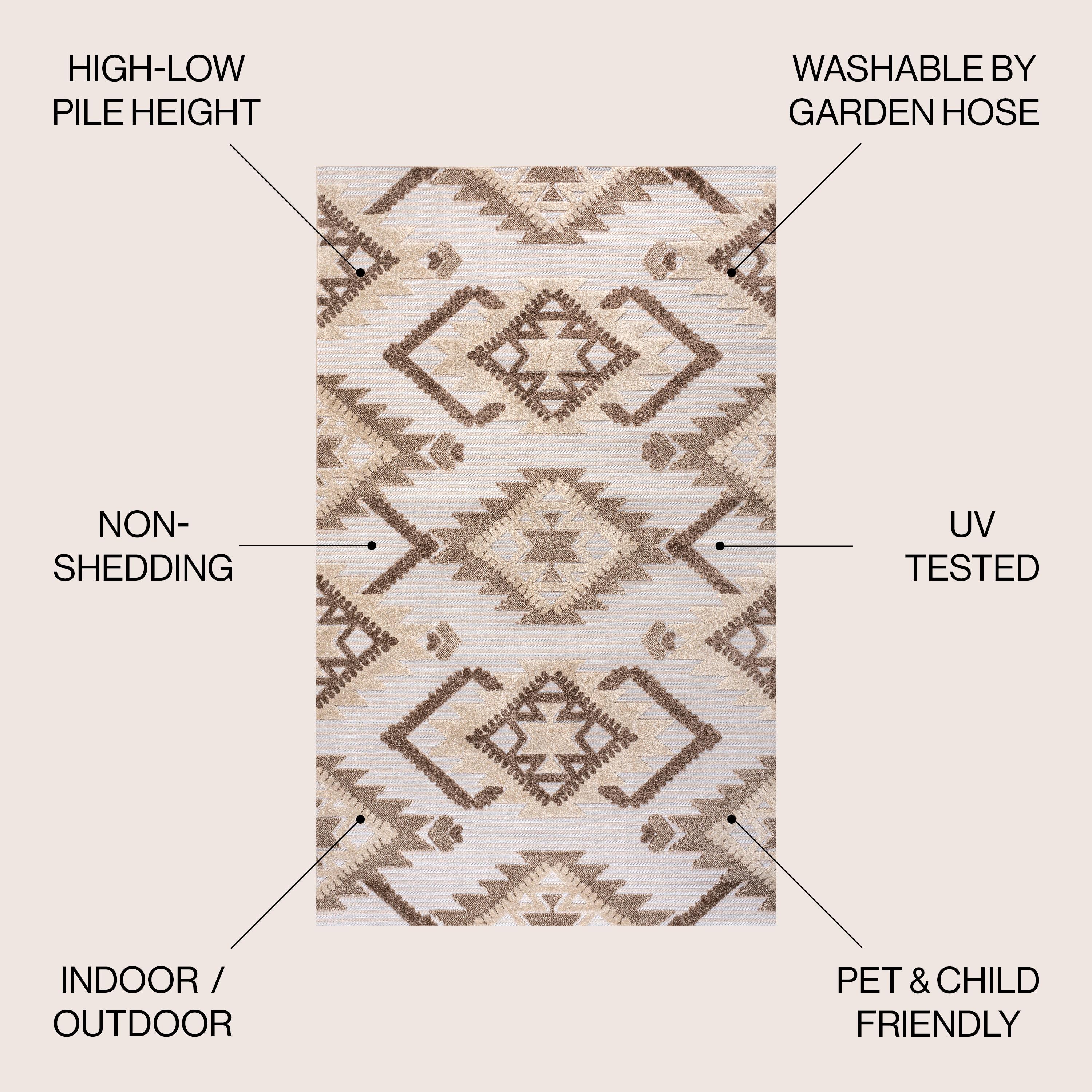 4'x6' Sumak High-Low Pile Neutral Diamond Kilim, Brown/Ivory - JONATHAN Y
