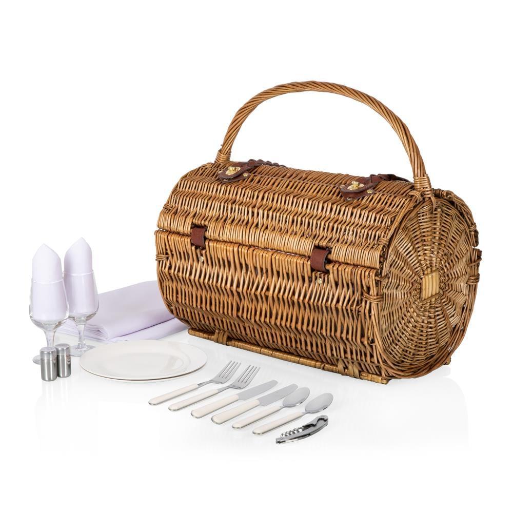 Barrel Wicker Picnic Basket with Picnic