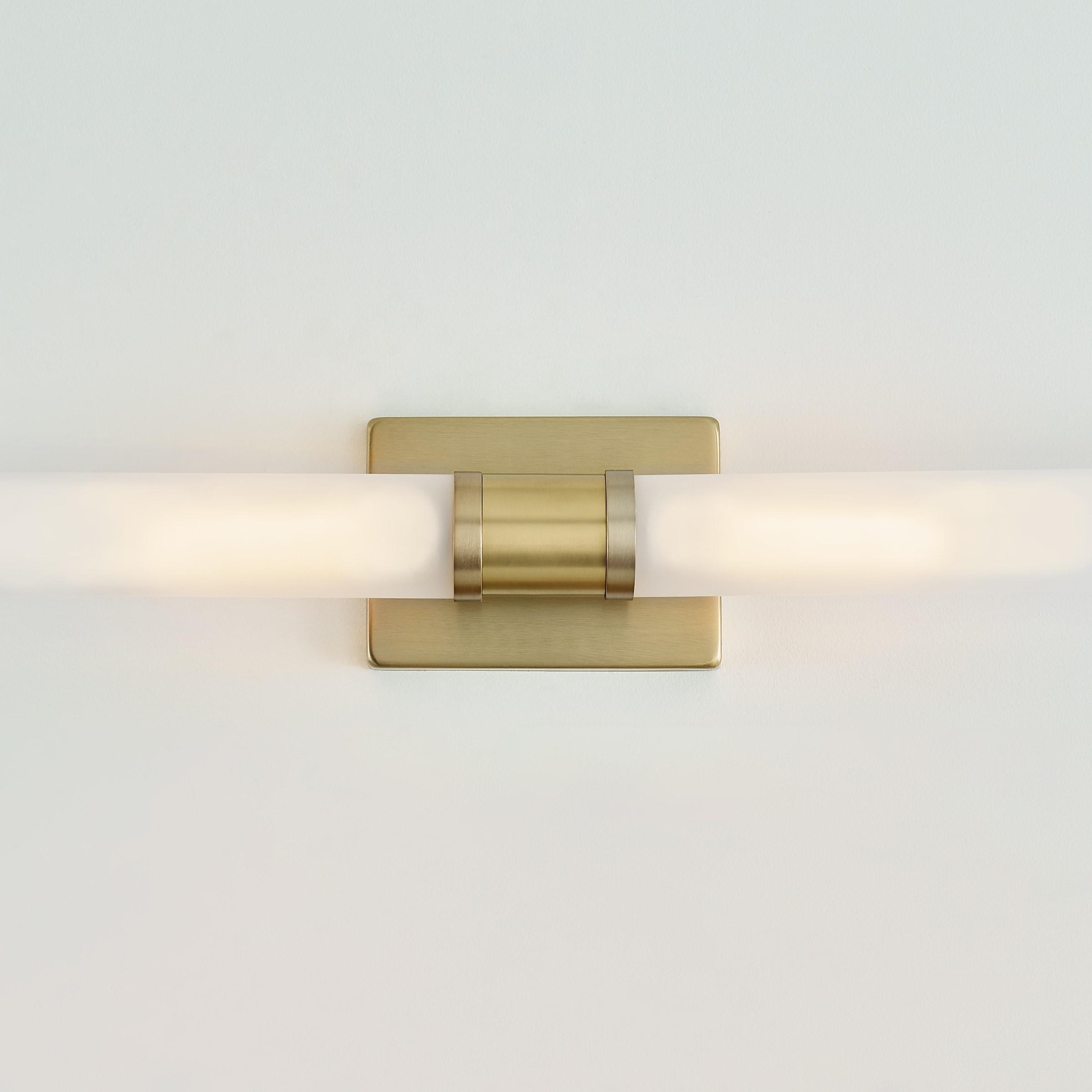 Satin Brass 2-Light Dimmable Vanity Light with Frosted Glass