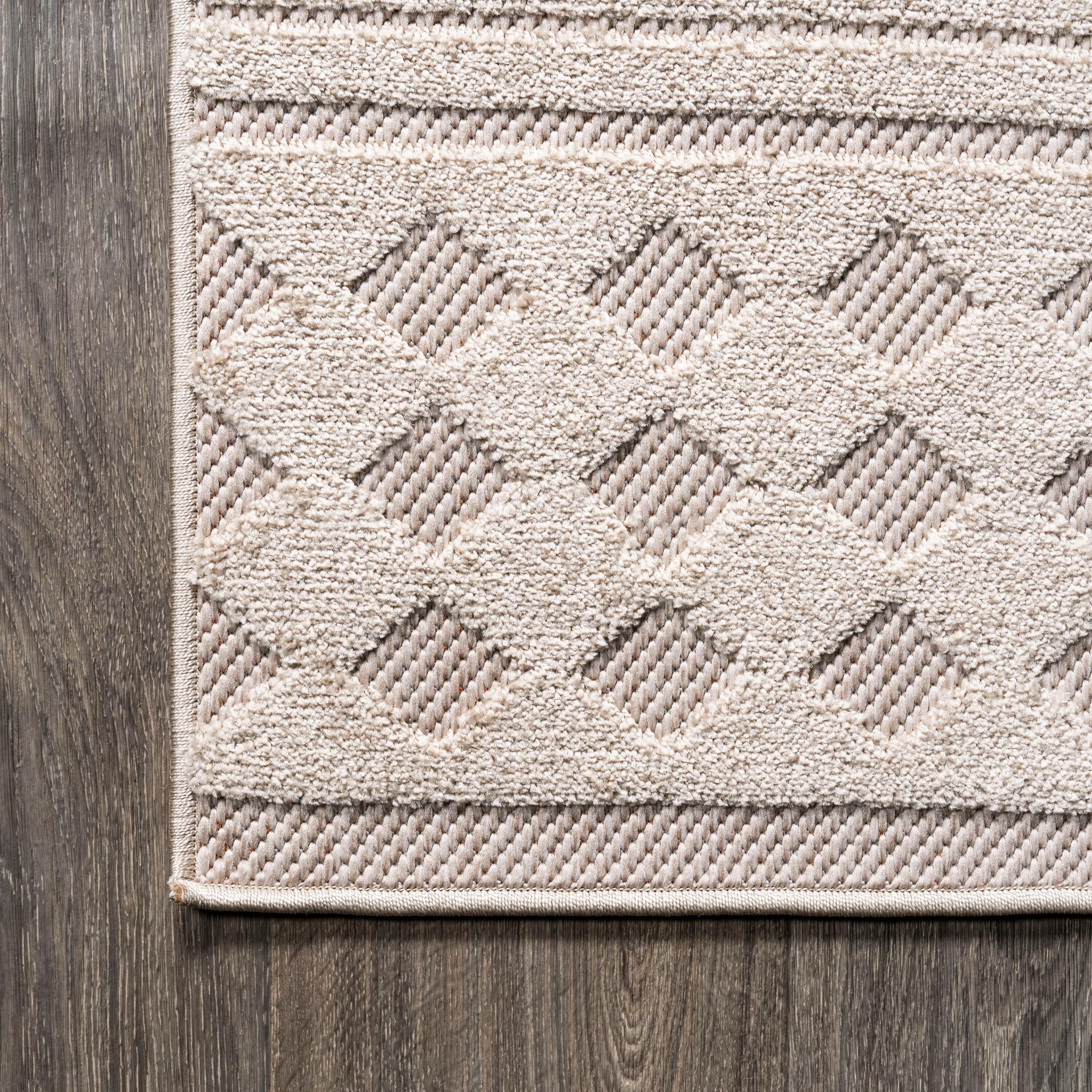 2'x8' Xlendi High-Low Pile Moroccan Geometric Indoor/Outdoor Runner Rug, Beige - JONATHAN Y
