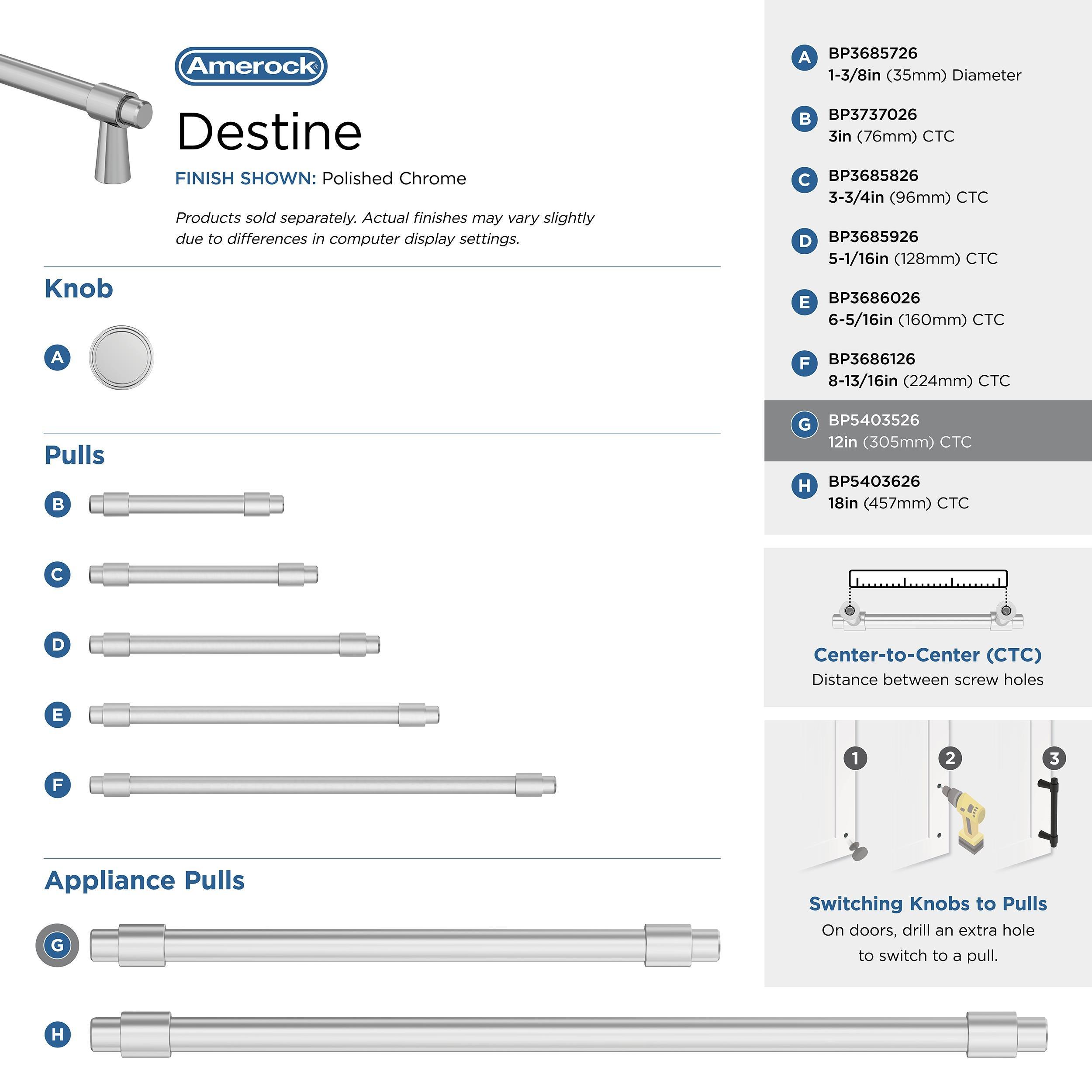 Amerock Destine 12 inch (305mm) Center-to-Center Polished Chrome Appliance Pull