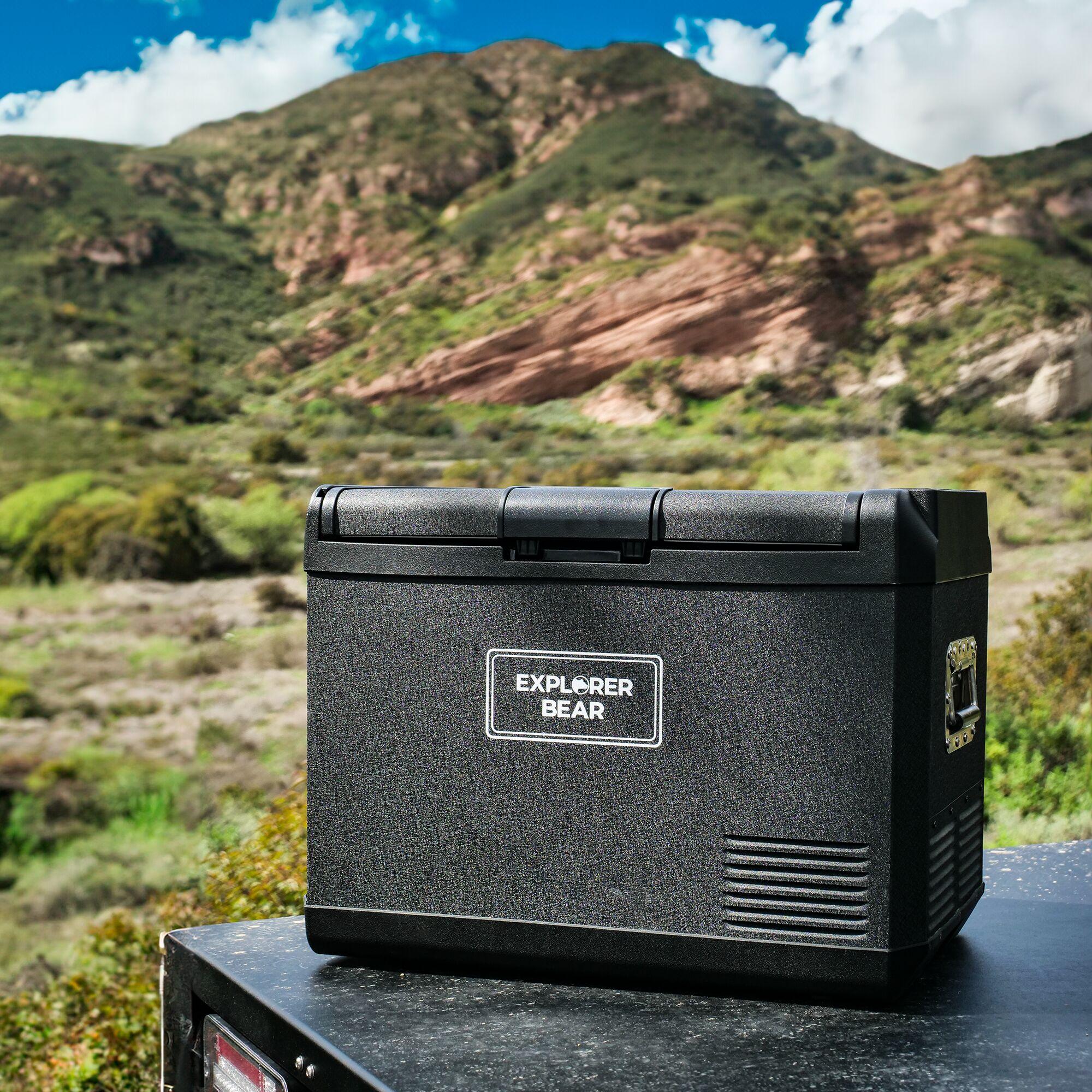 Explorer Bear 12 Volt Refrigerator 12V Car Fridge 50L/52.8Qt 12/24V DC 110-240V AC Portable Freezer LG Compressor Cooler 0℉-50℉ 3-Year Warranty for Truck Van RV SUV Boat Travel Road Trips Camping