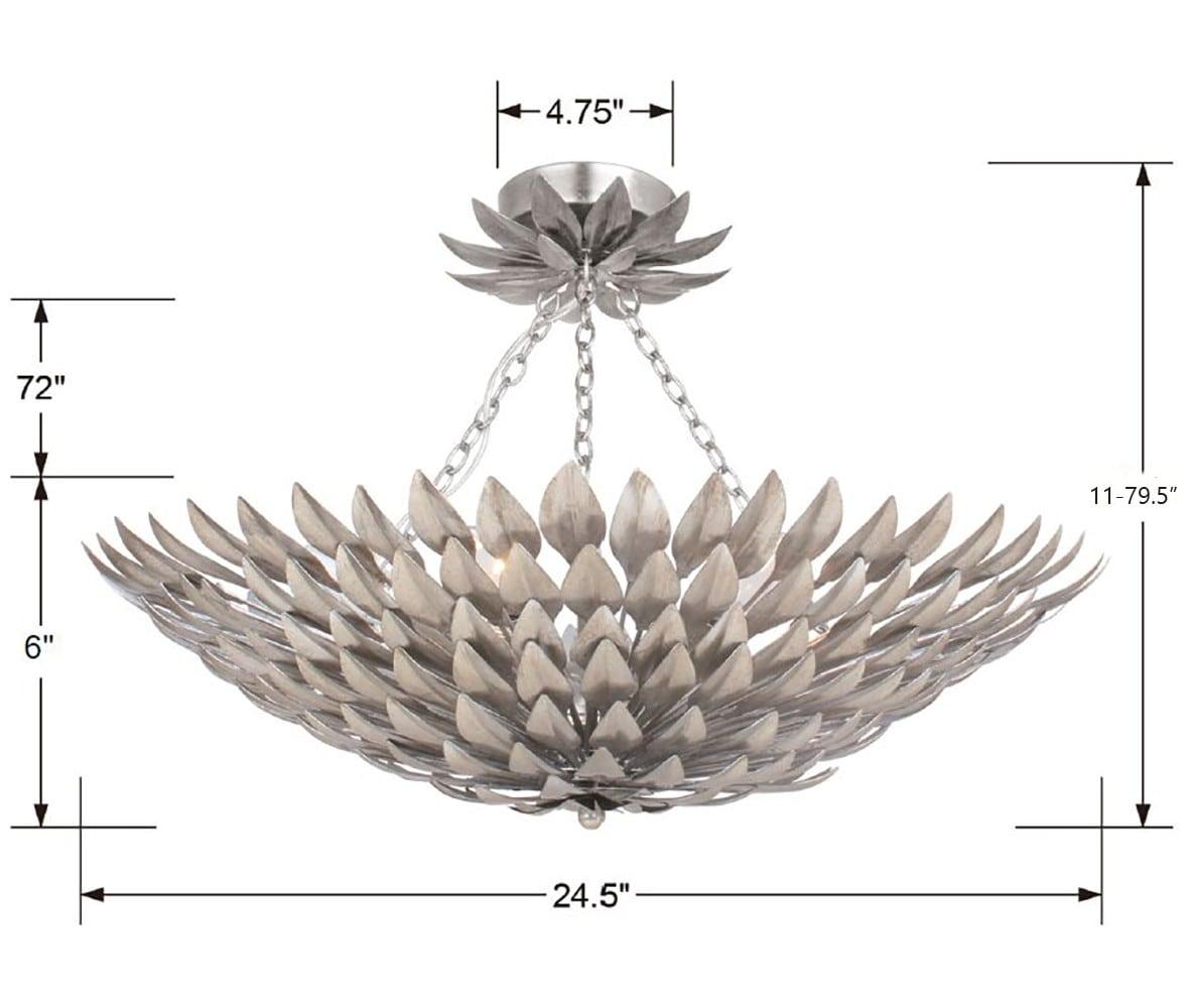 Crystorama Broche 6 Light Antique Silver Ceiling Mount 24.5'' W x 11'' H 7 to 12 Inches