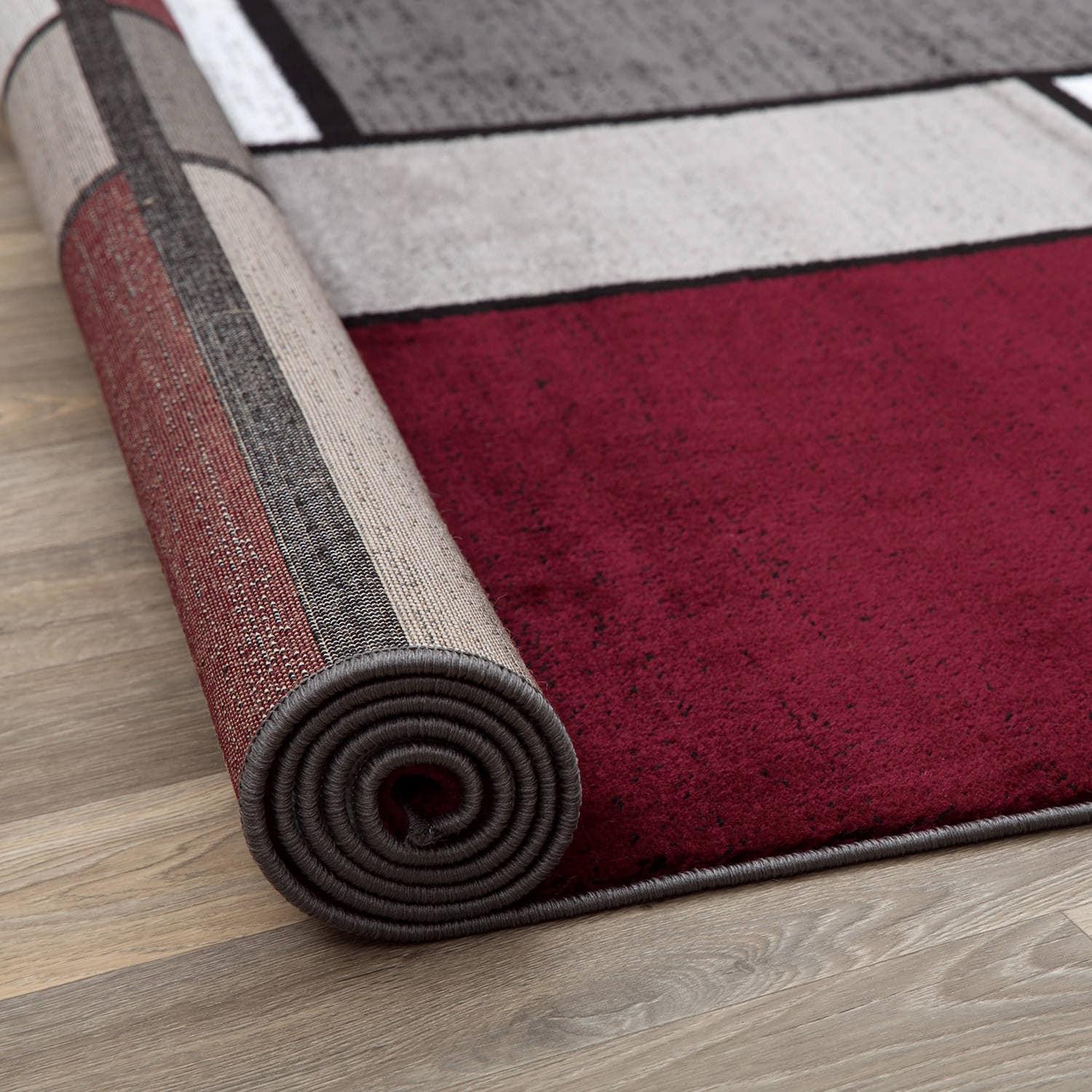 World Rug Gallery Contemporary Modern Boxed Color Block Red 7'10"x10'2" Area Rug