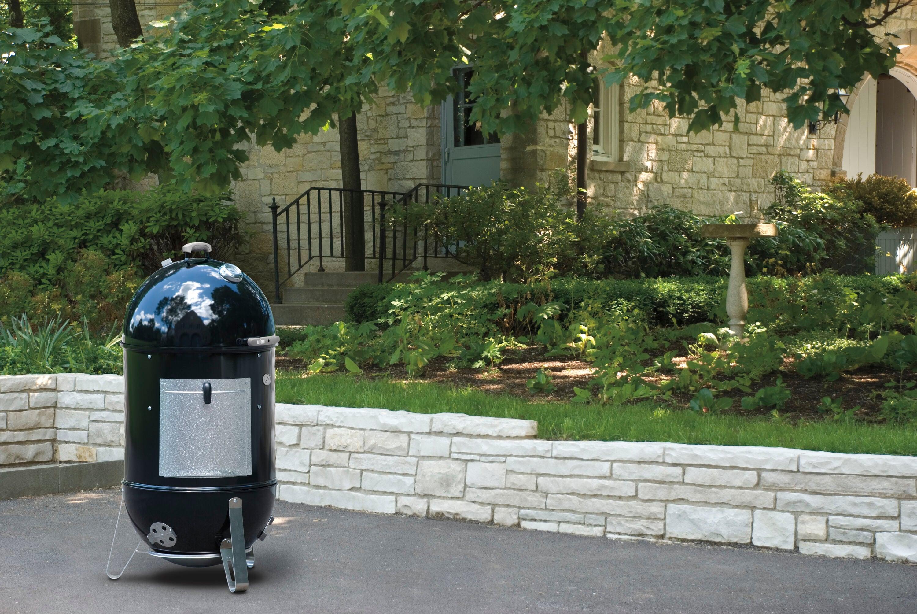 Black Porcelain Charcoal Smoker with Steel Grates and Thermometer