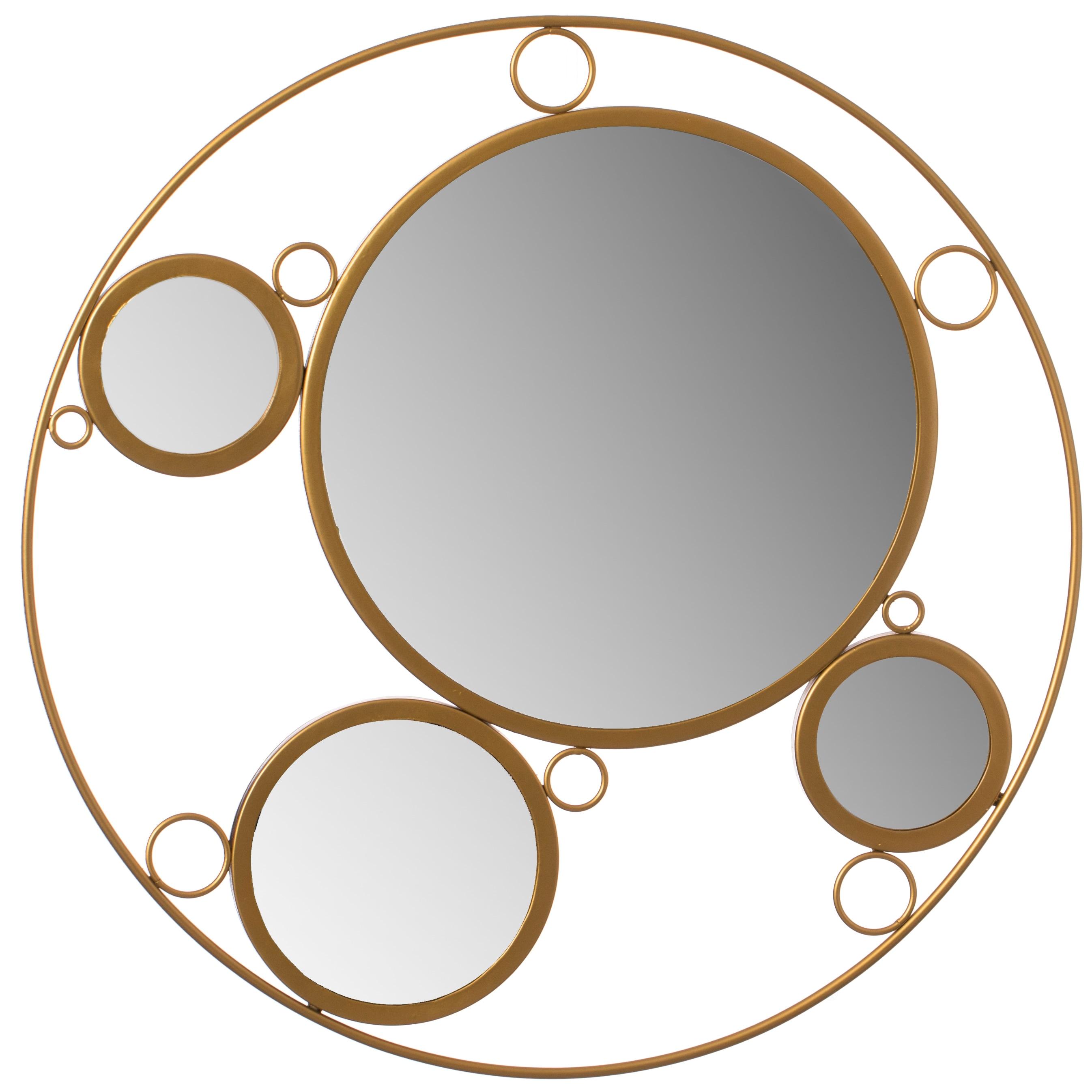 Mercer41 Hildebert Decorative 19.75-inch Round Frame Gold Modern Accent Mirror with 4 Glass Mirror Balls