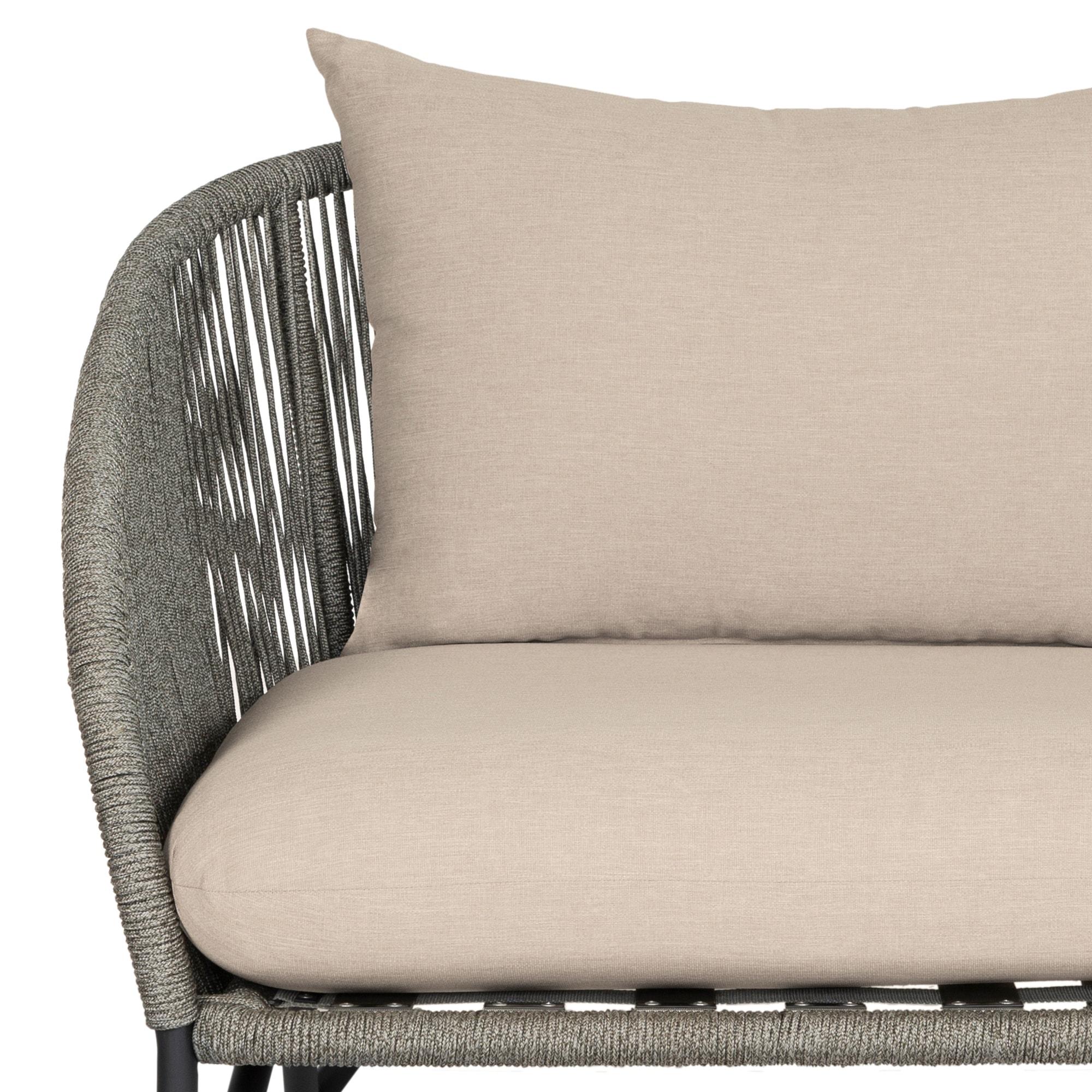 Benicia Outdoor Patio Chair in Black Steel with Gray Rope and Taupe Cushions