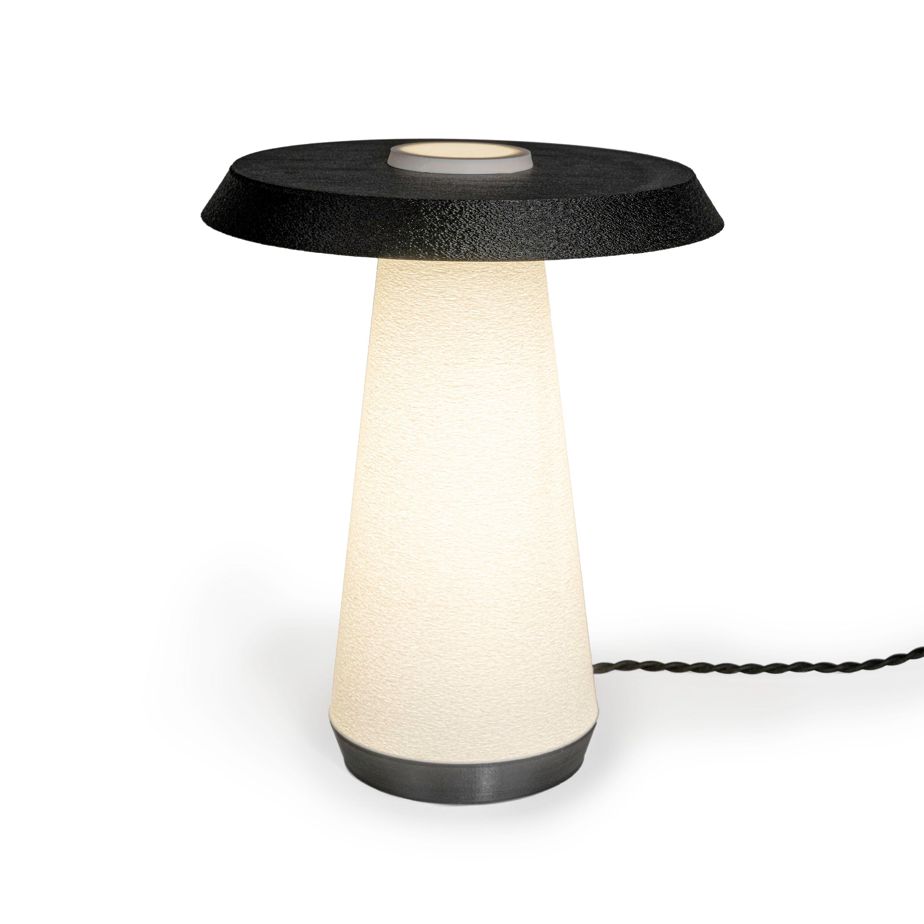 White and Black 3D Printed Dimmable LED Table Lamp