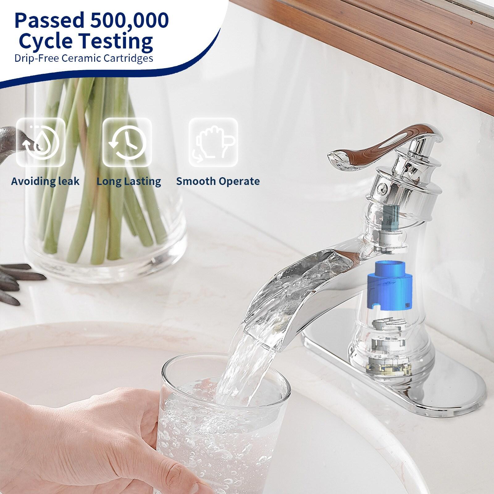 BWE Waterfall Single Hole Single-Handle Low-Arc Bathroom Faucet With Pop-up Drain Assembly