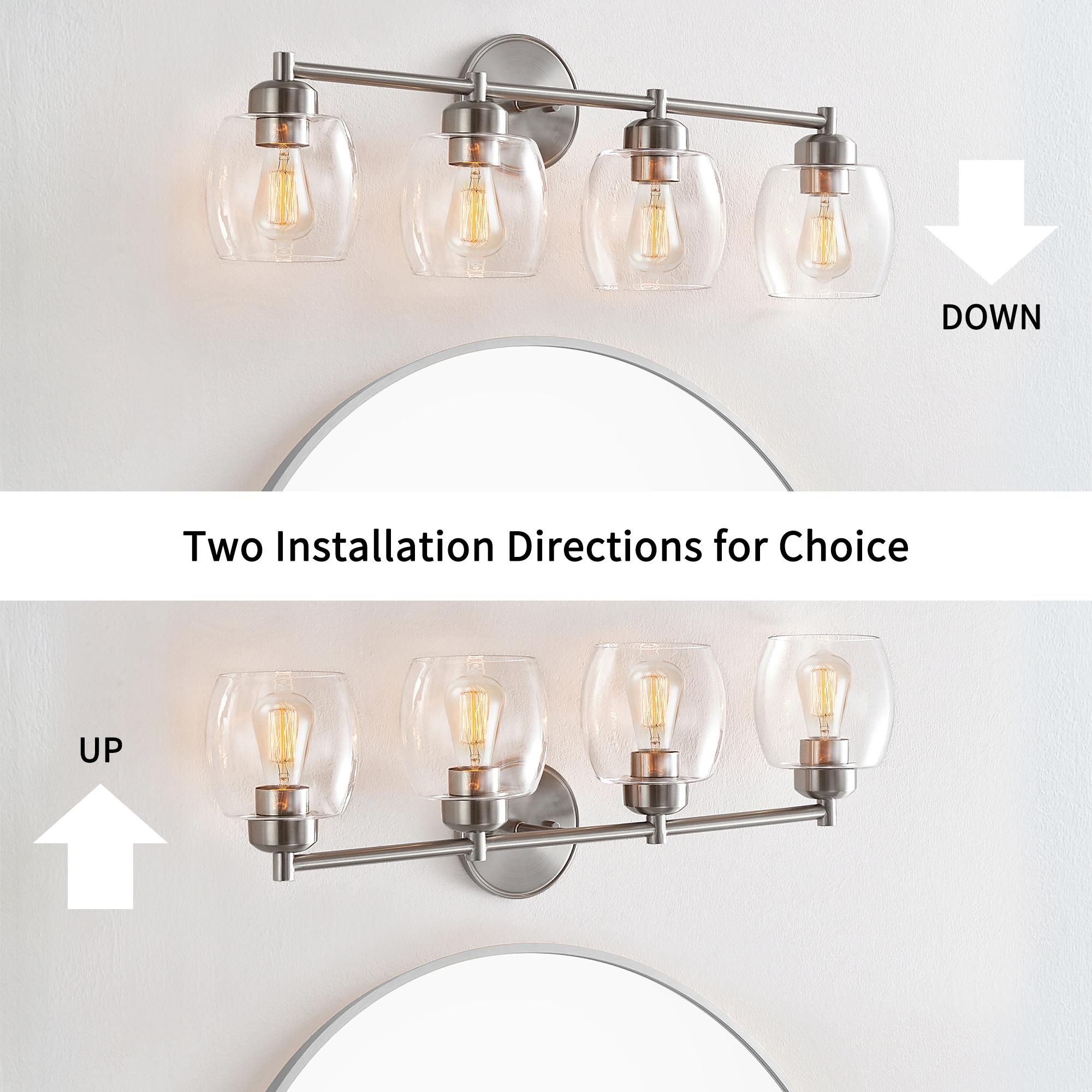 KAWOTI 4-Light Bathroom Light Fixtures, Brushed Nickel Vanity Wall Lamps over Mirror Bedroom Living Room Hallway