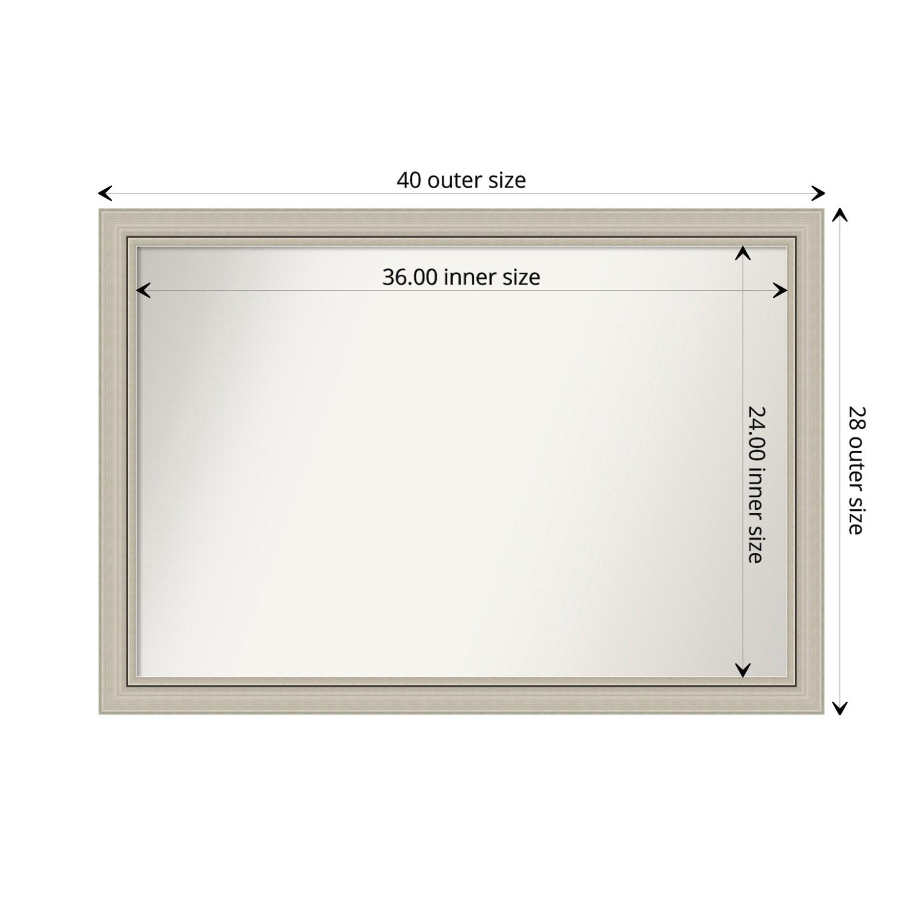 40" x 28" Non-Beveled Romano Silver Narrow Wood Bathroom Wall Mirror - Amanti Art: Modern Rectangle, Wall Mounted